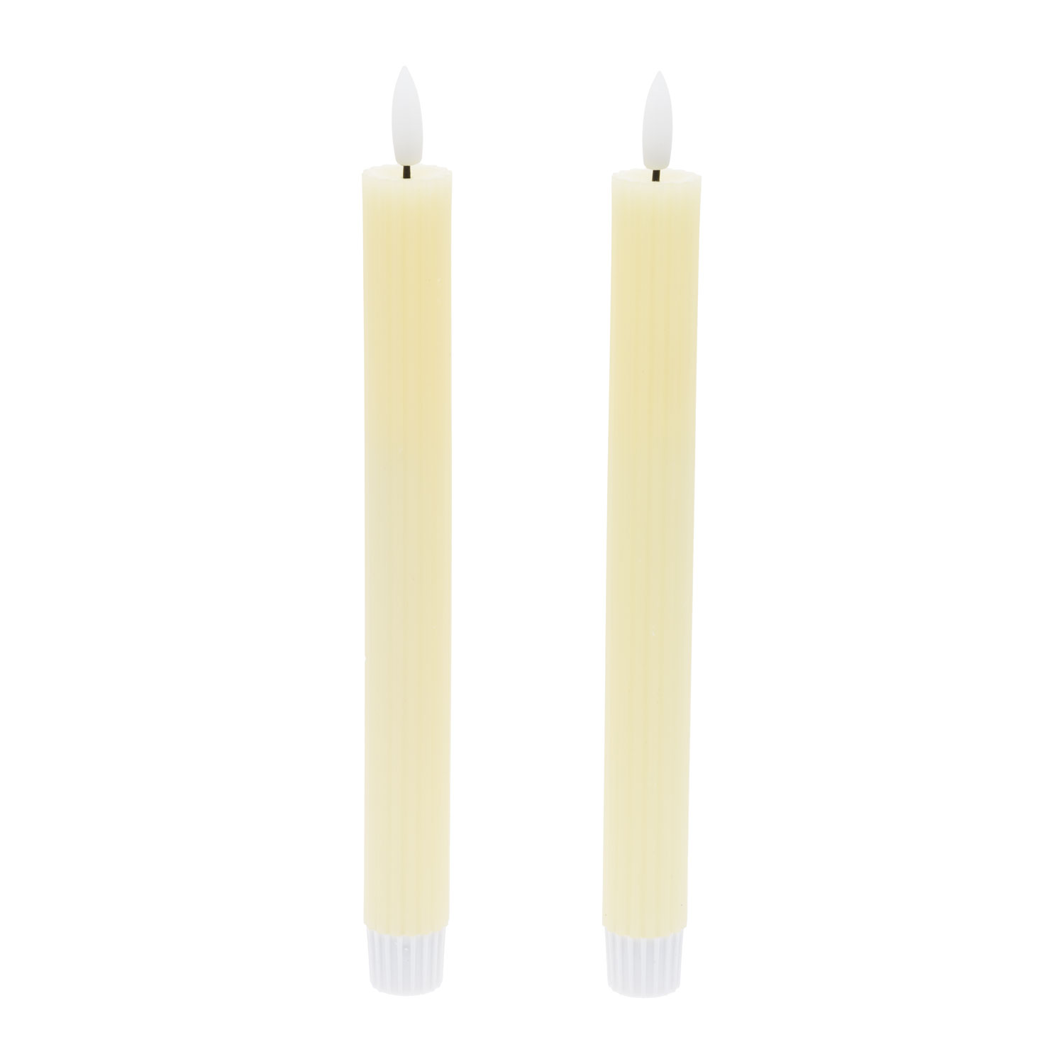 Set von 2 elfenbeinfarbenen Rippenkerzen aus Wachs mit 3D-Flamme und Docht 5 Set von 2 elfenbeinfarbenen Rippenkerzen aus Wachs mit 3D-Flamme und Docht 5