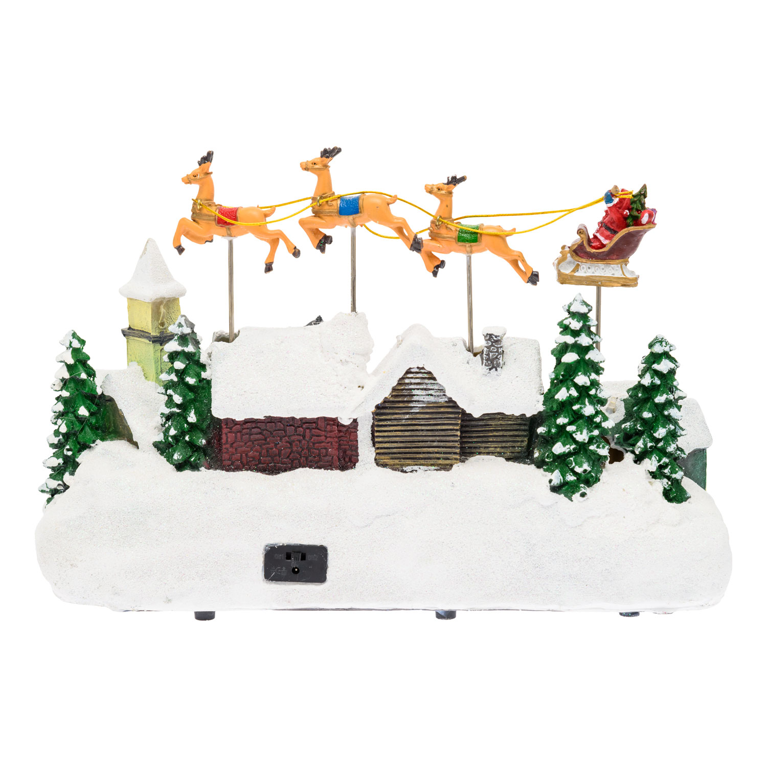 Village Enneigé avec Eglise et Père Noël sur Traîneau Volant avec Rennes en mouvement, h 23 cm, mélodies de Noël 5 Village Enneigé avec Eglise et Père Noël sur Traîneau Volant avec Rennes en mouvement, h 23 cm, mélodies de Noël 5