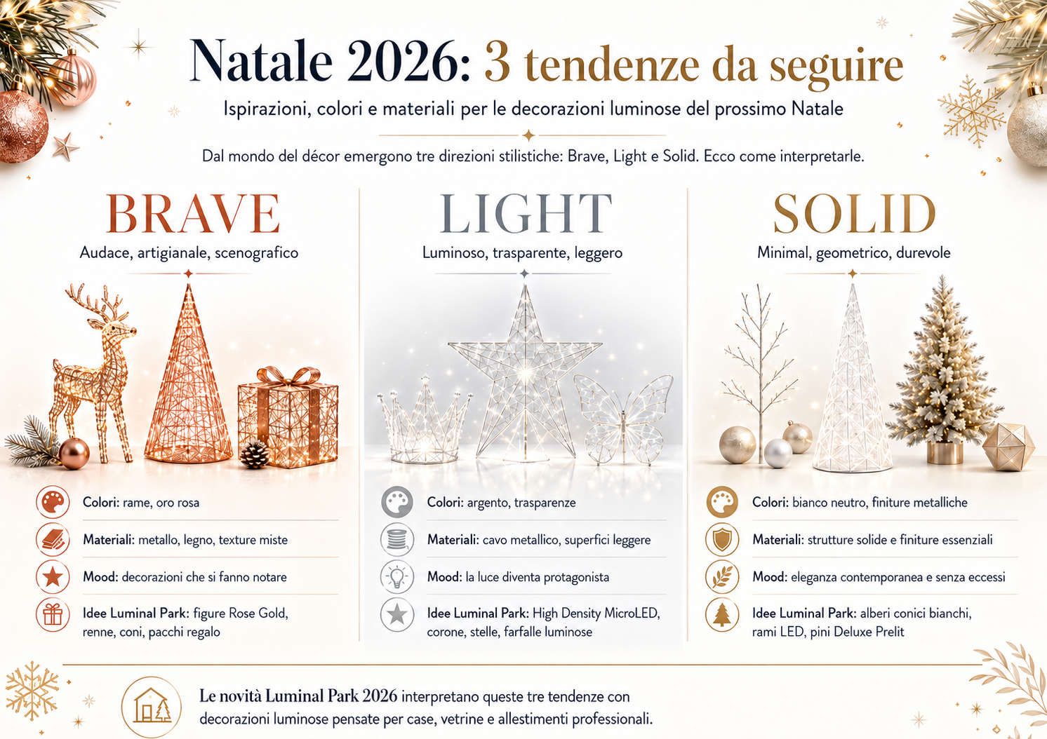 Colori e caratteristiche delle tendenze Brave, Light e Solid