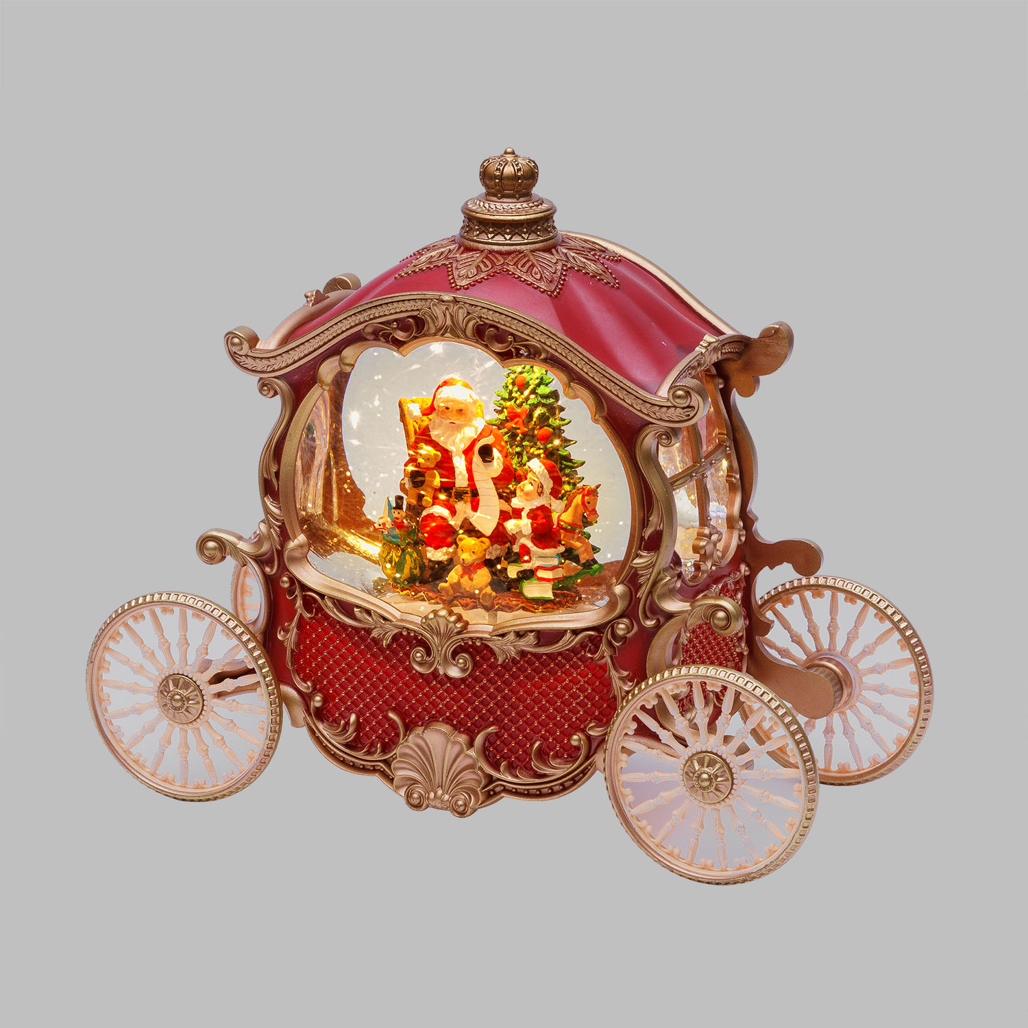 Carrozza Rosso e Oro, glitter scintillanti, h 22 cm, musiche natalizie, led bianco caldo 6