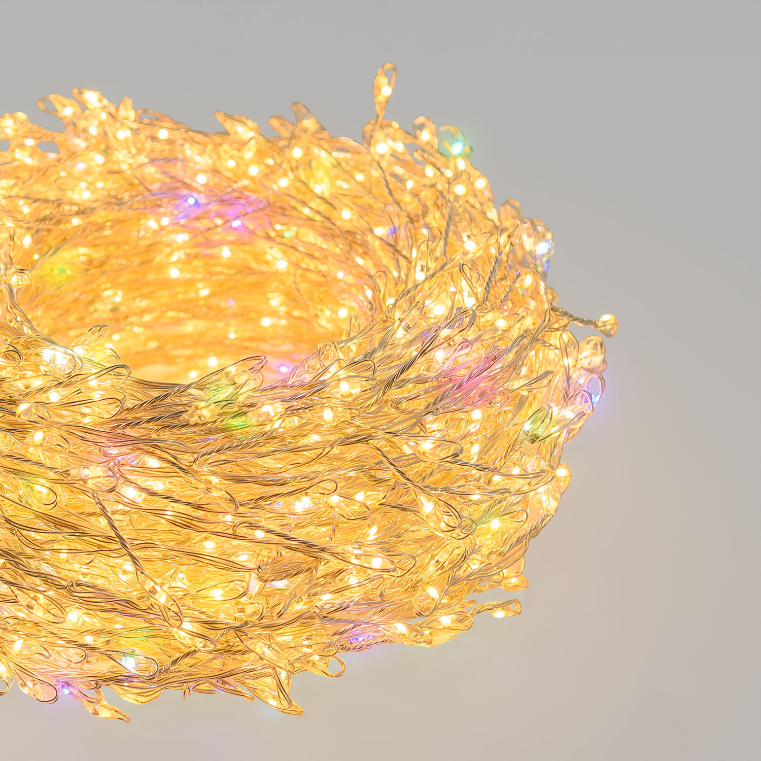 Catena Nastro di Luce 20 m, 1000 microled bianco caldo e RGB, cavo metal argento 5