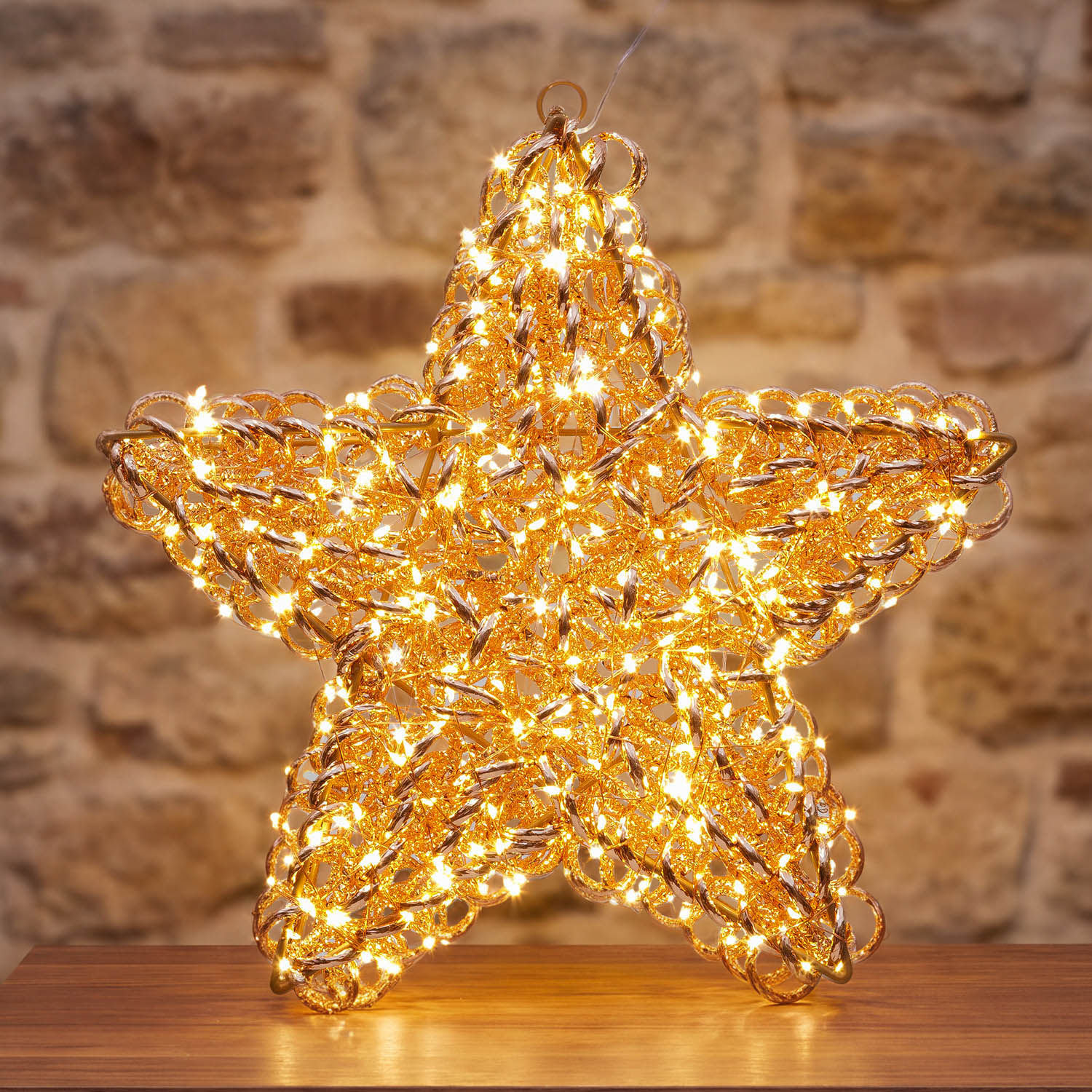 Stella 3D Rose Gold, filo a spirale, ∅38 cm, 400 microled bianco caldo