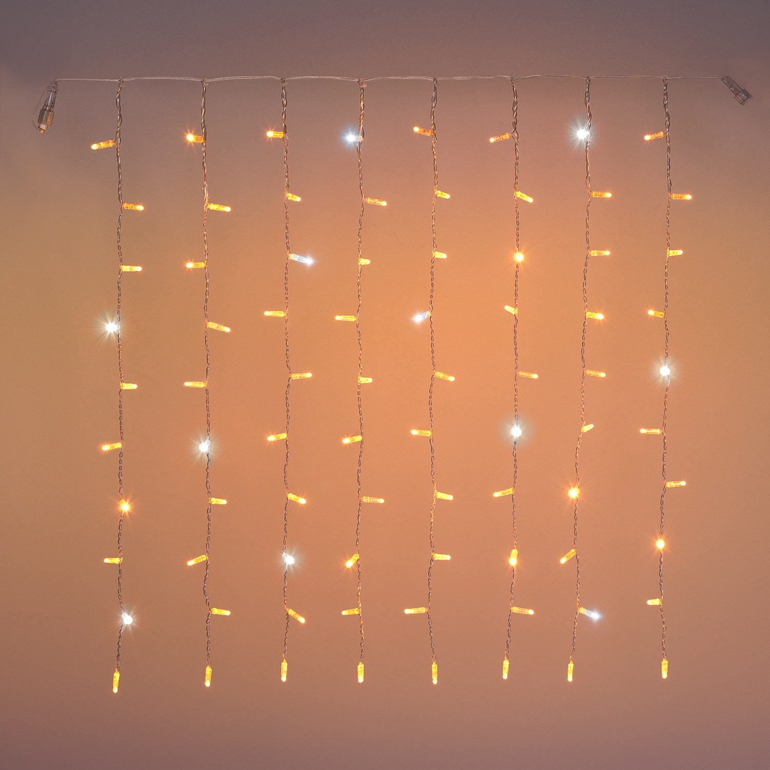 1 x h 1 m Warm White Connect ProLine 36V Dual Color Flashing Curtain Lights, 80 maxiLEDs, transparent cable