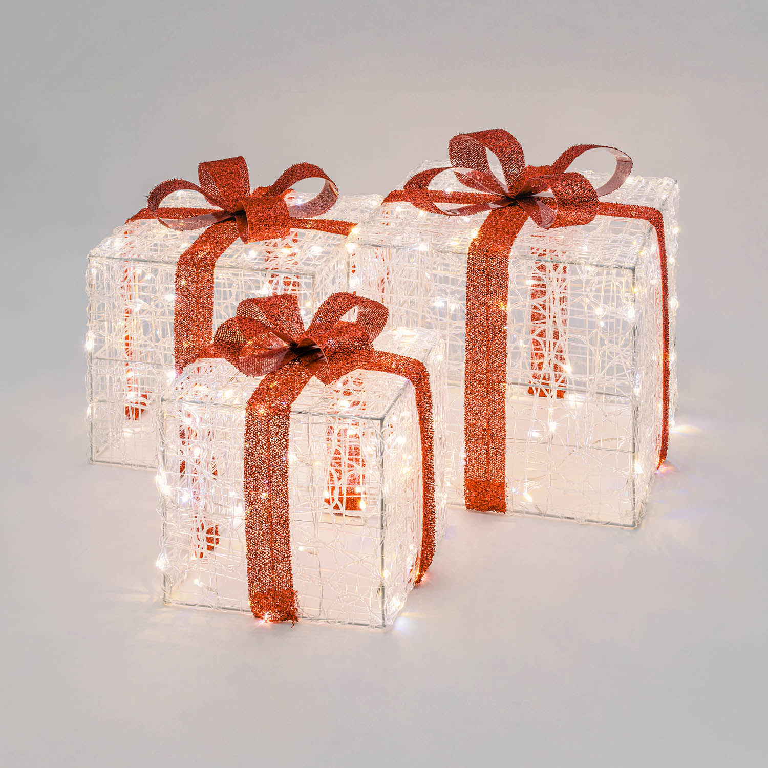 Set 3 Pacchi Regalo in acrilico, 240 Dual Color LED bianco caldo e bianco freddo 10