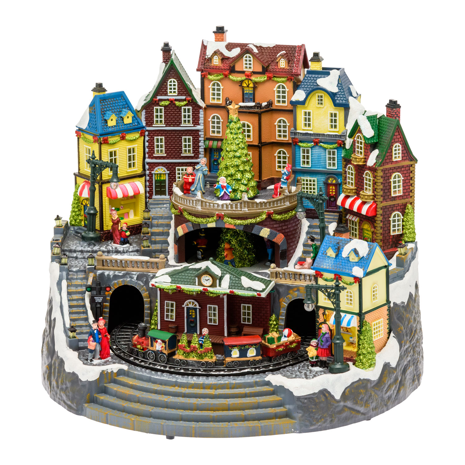 Pueblo de Navidad, Estación con Trenecito en movimiento y Árbol de Navidad giratorio, h 38 cm, villancicos 3 Pueblo de Navidad, Estación con Trenecito en movimiento y Árbol de Navidad giratorio, h 38 cm, villancicos 3