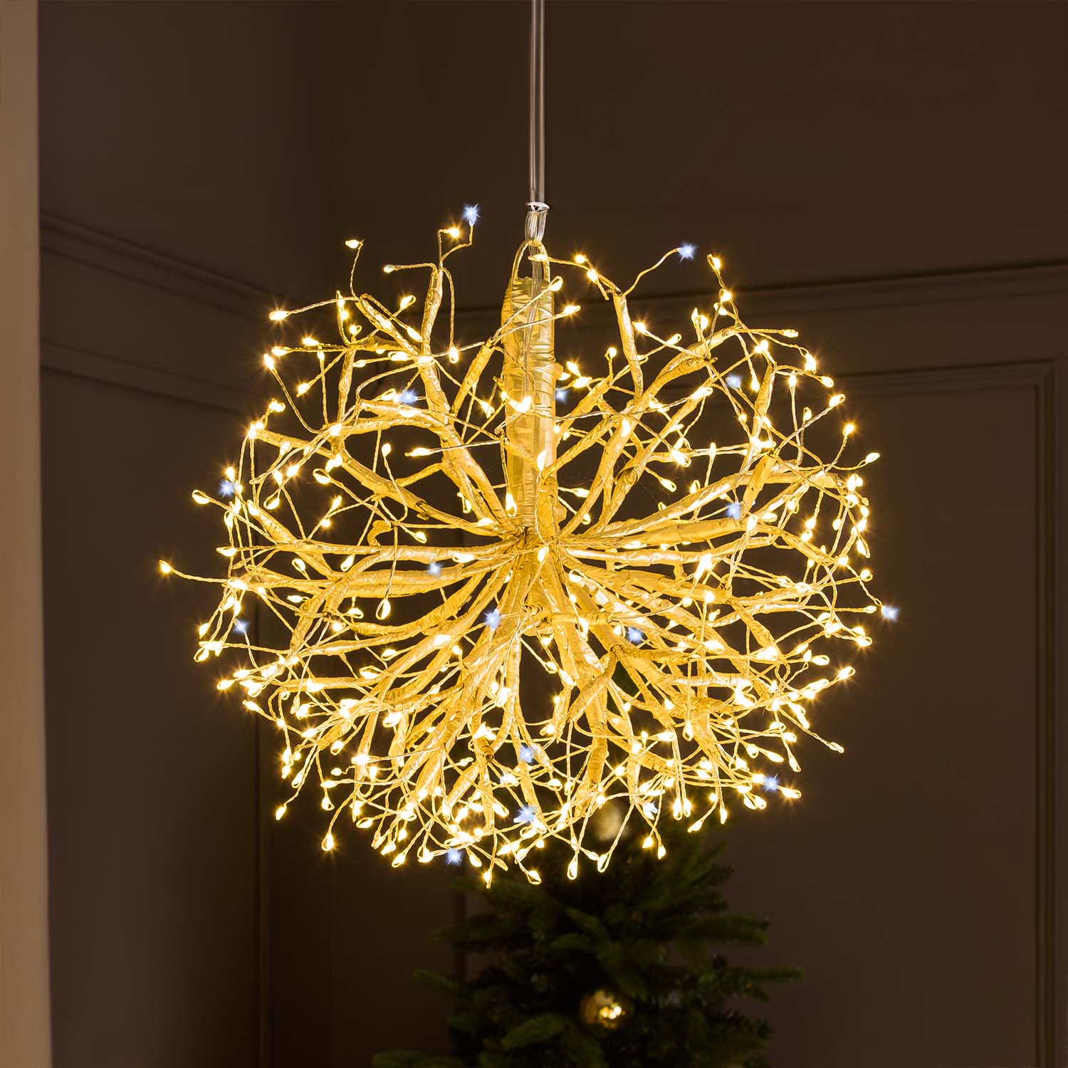 RICCO Sphere with Champagne Branches, Ø 30 cm, 384 Warm White and White MicroLEDs, Indoor Use RICCO Sphere with Champagne Branches, Ø 30 cm, 384 Warm White and White MicroLEDs, Indoor Use