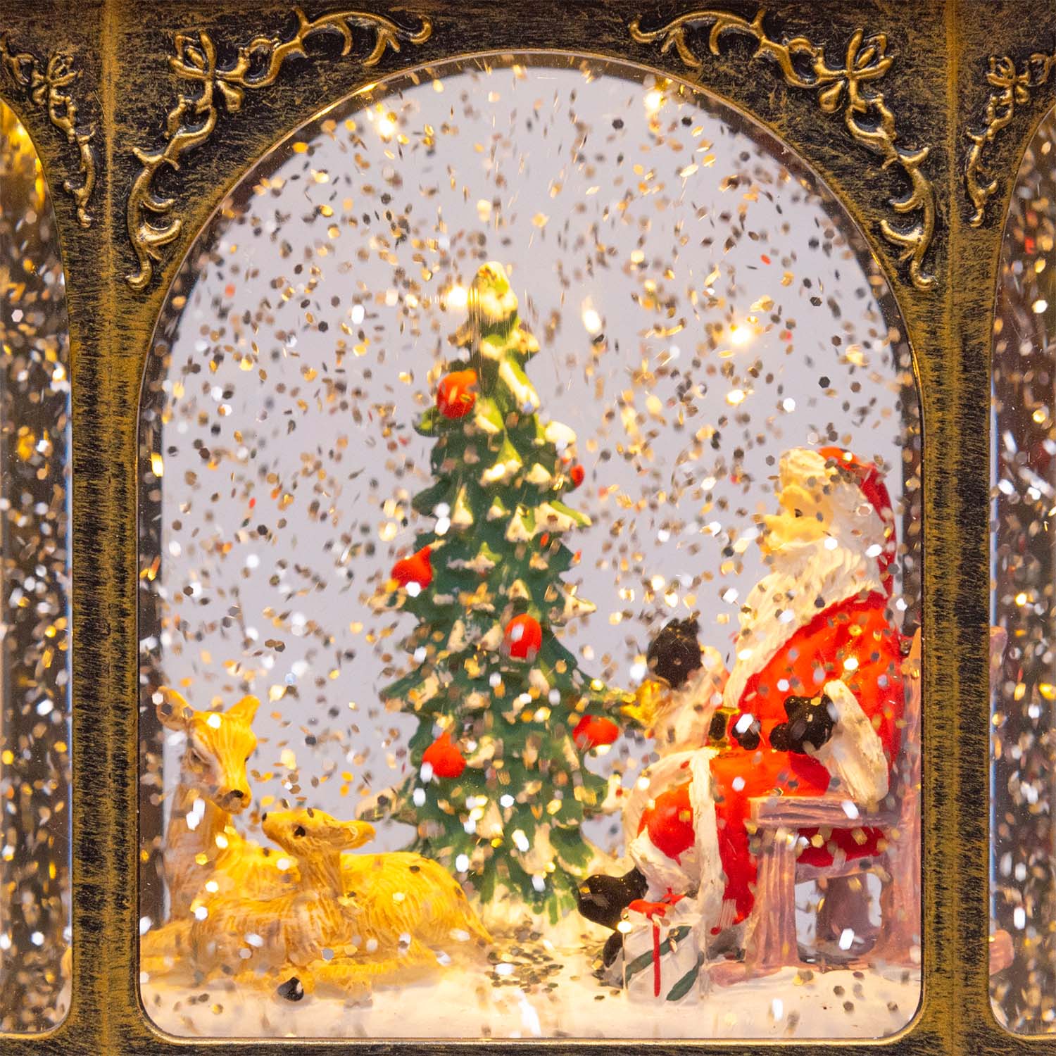 Sechseckige Laterne in dunkelbraun mit funkelndem Glitter, H 21 cm, Weihnachtsmelodien, LED warmweiß, für Innenbereich 3 Sechseckige Laterne in dunkelbraun mit funkelndem Glitter, H 21 cm, Weihnachtsmelodien, LED warmweiß, für Innenbereich 3