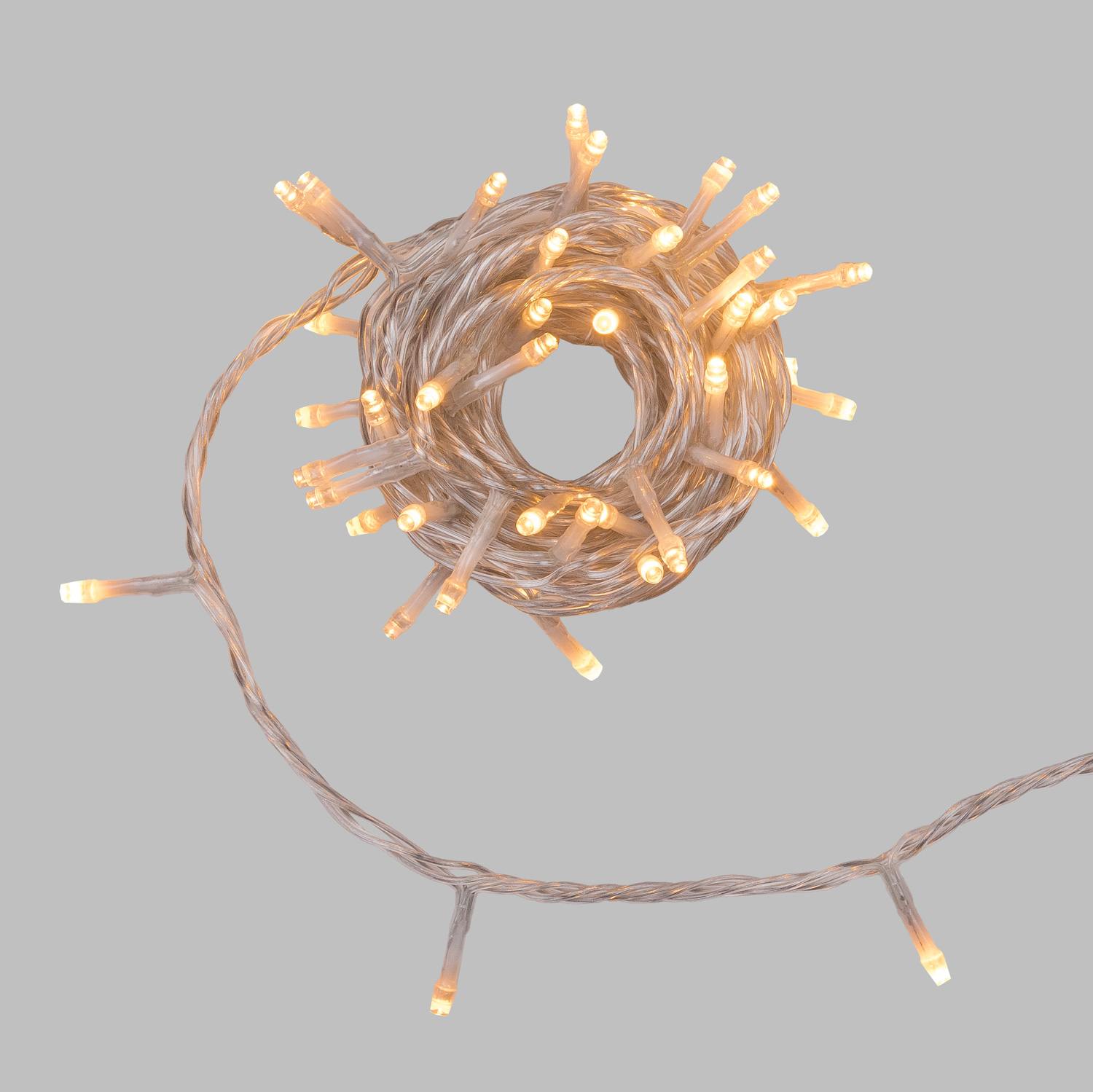Guirlande Connect+ 5 m, 50 led blanc chaud, câble transparent, prolongeable