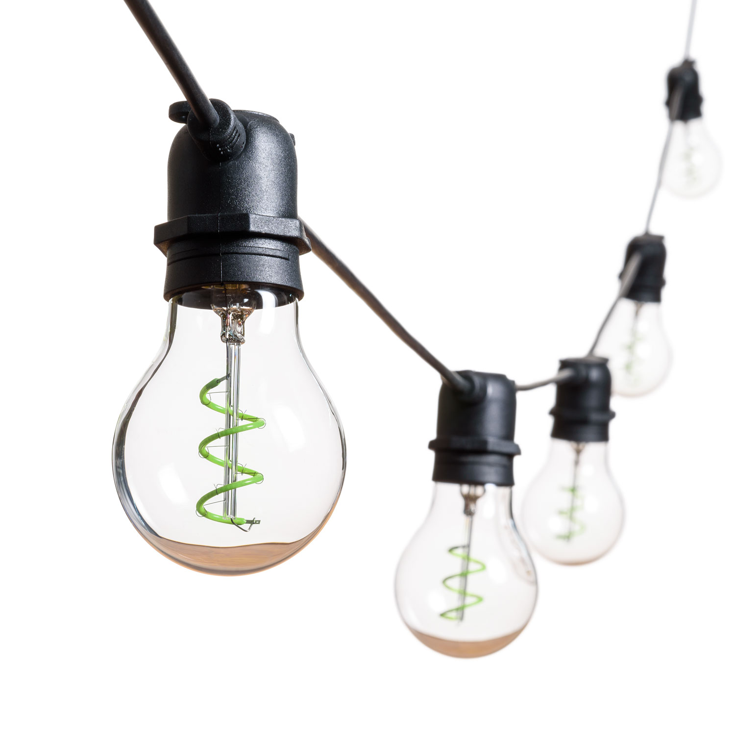 Catena 5 m, 10 lampadine goccia Ø 60 mm, led verde a spirale, prolungabile 4 Catena 5 m, 10 lampadine goccia Ø 60 mm, led verde a spirale, prolungabile 4