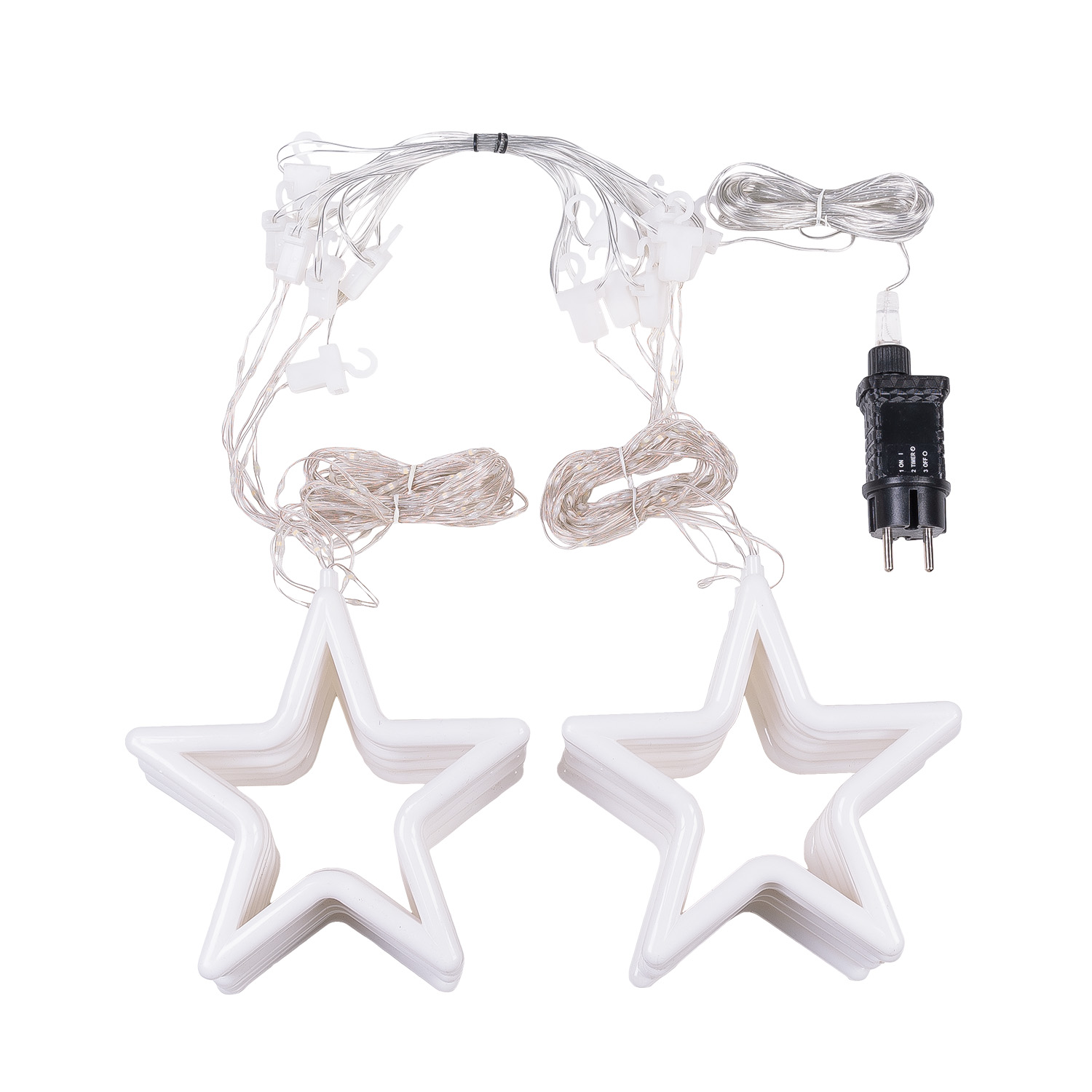 Stalattite con 14 stelle, 3,25 x h 1,15 m, 392 Gocce di Luce, led bianco caldo e bianco freddo, cavo trasparente 3