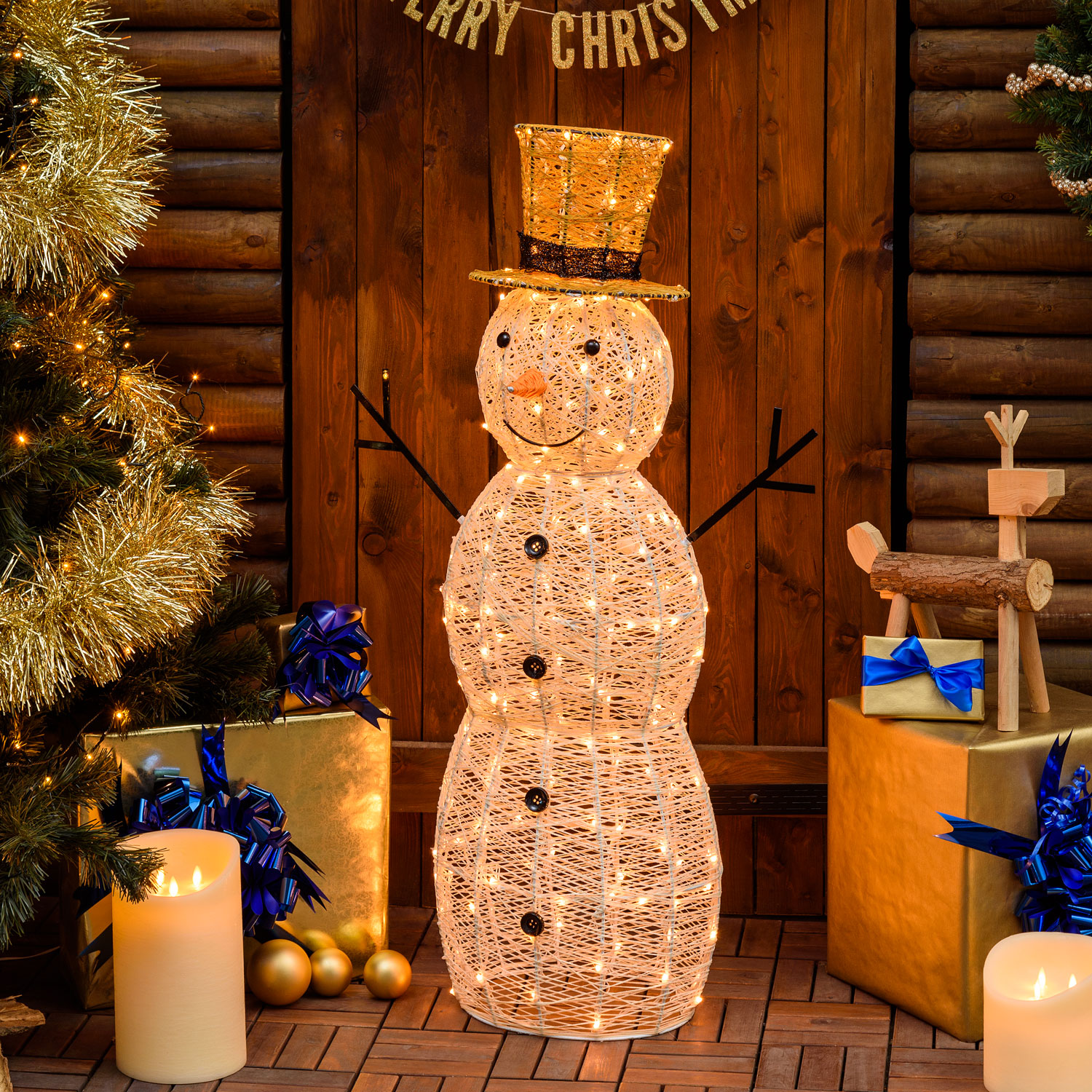 Bonhomme de neige 3D Light Crème et marron h 105 cm, led blanc chaud traditionnel Bonhomme de neige 3D Light Crème et marron h 105 cm, led blanc chaud traditionnel