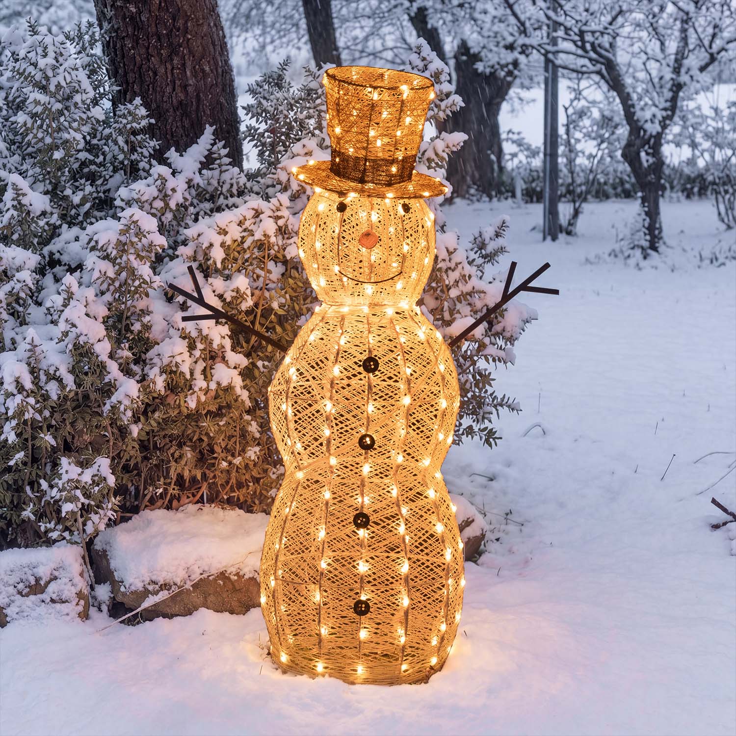 Pupazzo di Neve 3D Light Cream & Brown, h 105 cm, 220 Dual LED bianco extra caldo e bianco freddo 4