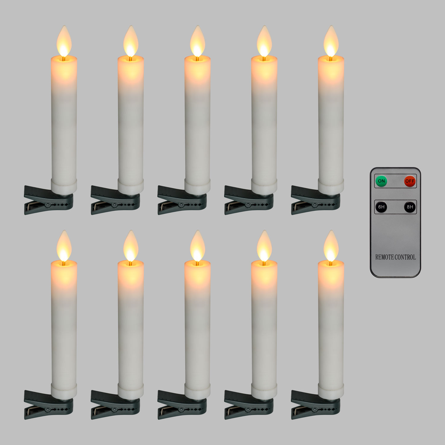 Set of 10 Battery Powered Tree candles, Moving Flame, Warm White Led 8 Set of 10 Battery Powered Tree candles, Moving Flame, Warm White Led 8