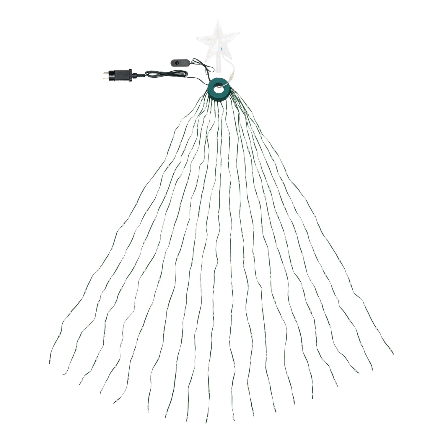 Manto de luces con Estrella para árbol de Navidad h 155 cm, 304 gotas de luz RGB 4 Manto de luces con Estrella para árbol de Navidad h 155 cm, 304 gotas de luz RGB 4