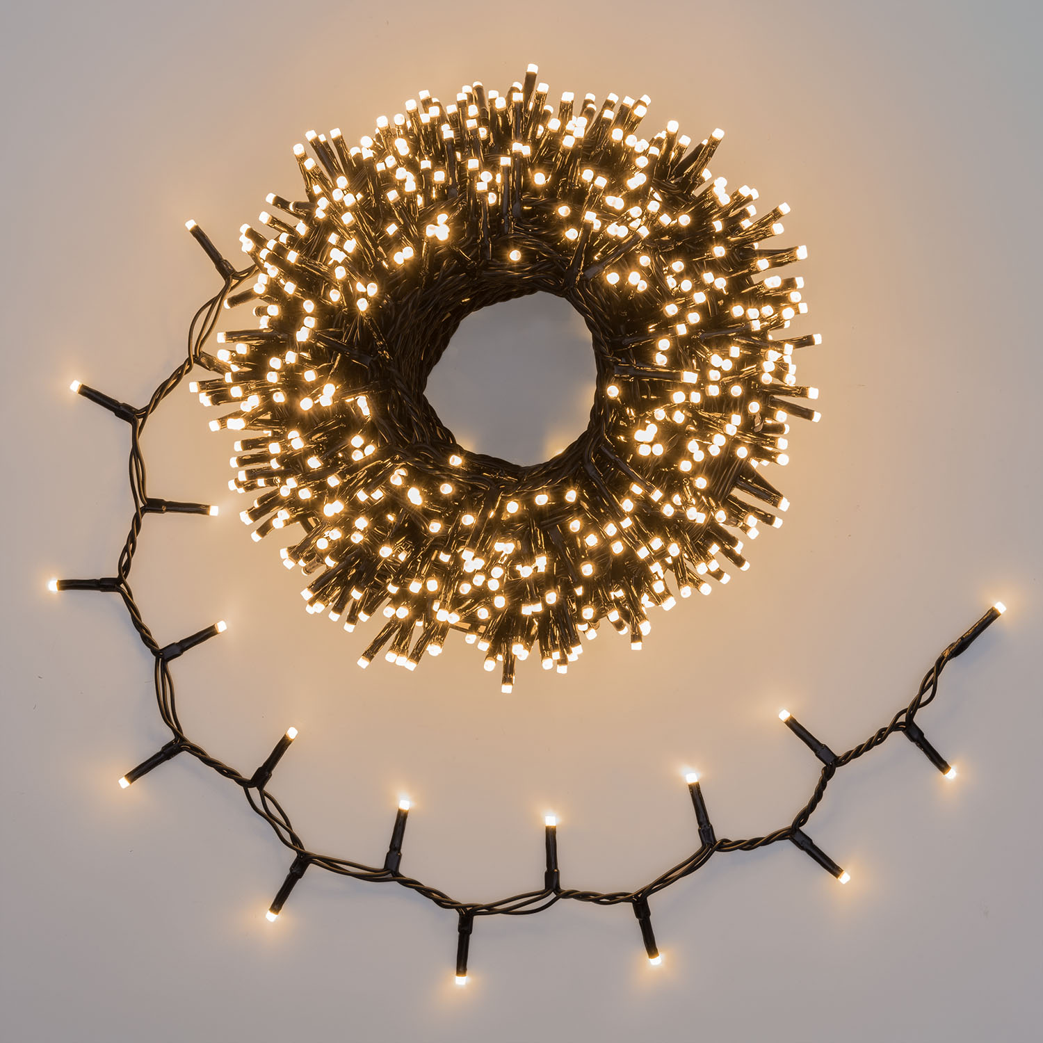 Catena 30 m, 1000 miniled bianco caldo e bianco extra caldo, cavo nero 5