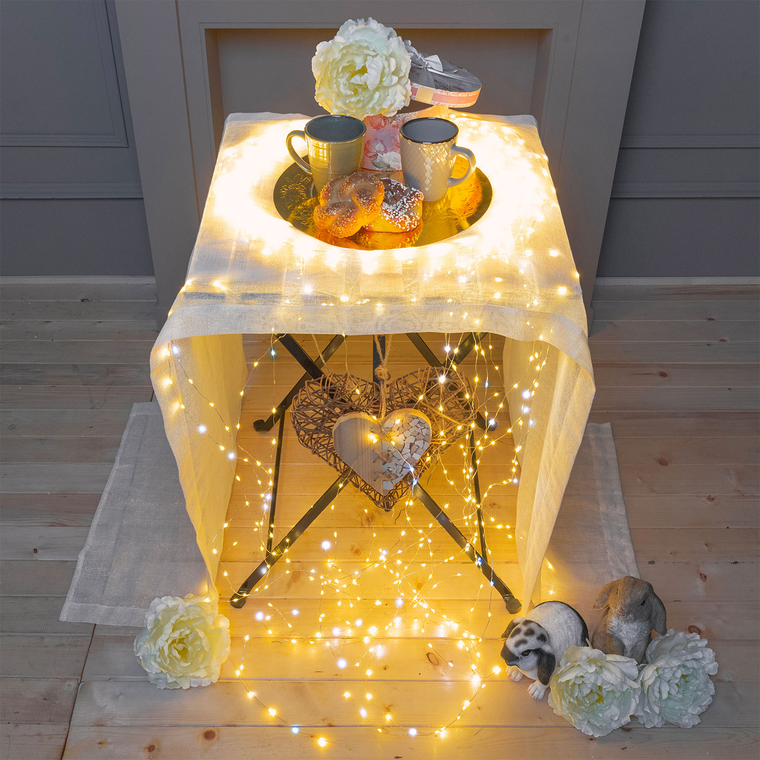 Cascades de lumières 3 m, 900 microled blanc chaud et blanc froid, câble argenté 6 Cascades de lumières 3 m, 900 microled blanc chaud et blanc froid, câble argenté 6