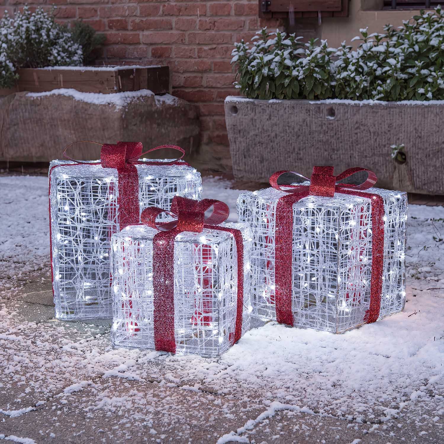Set 3 Pacchi Regalo in acrilico, 240 Dual Color LED bianco caldo e bianco freddo 15