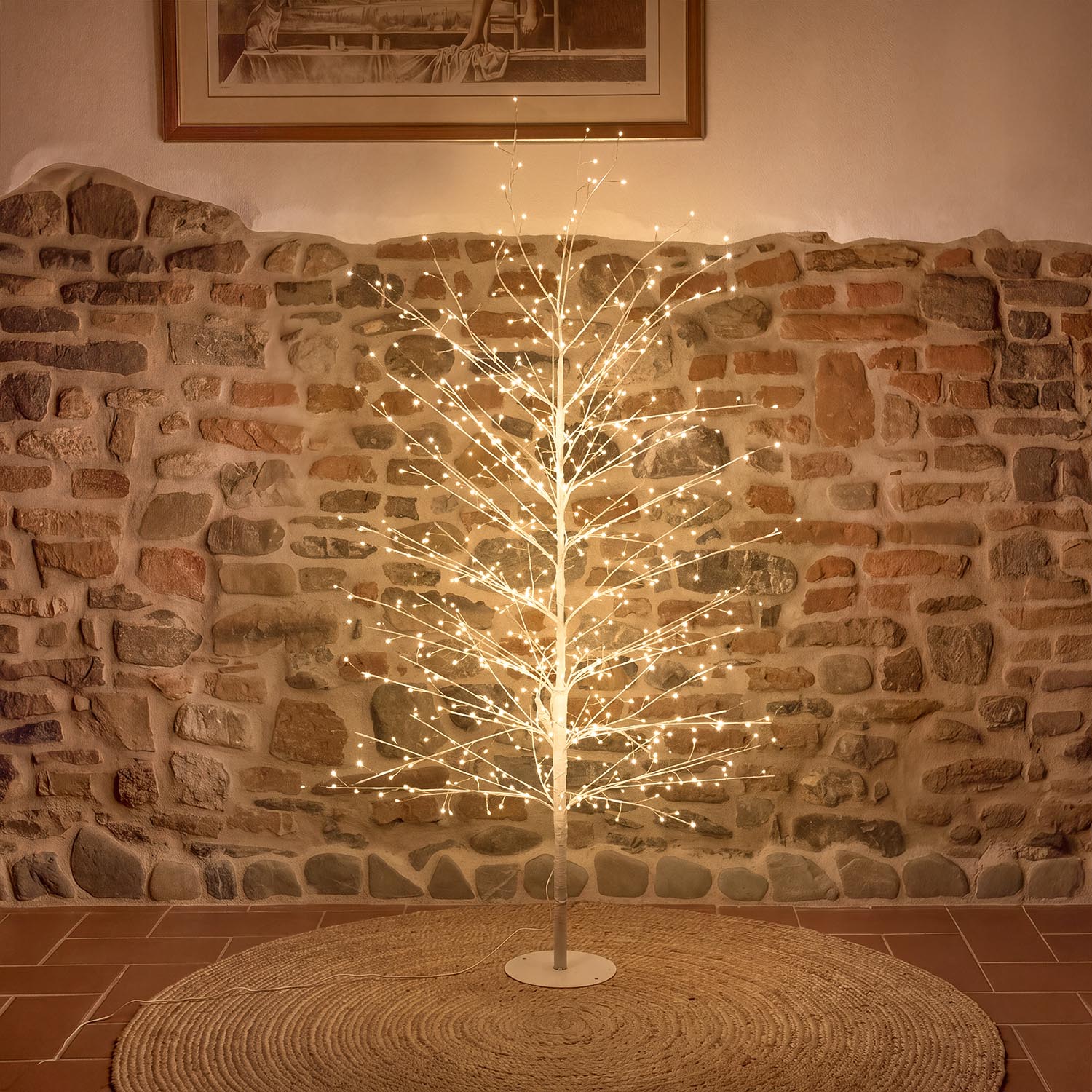 Branch Linden White Tree h 1.5 m, 640 Warm White MicroLEDs, indoor use