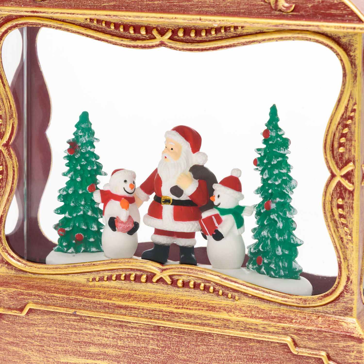 Lanterne de Noël rouge antique à piles avec neige paillettes, h. 27 cm 4 Lanterne de Noël rouge antique à piles avec neige paillettes, h. 27 cm 4