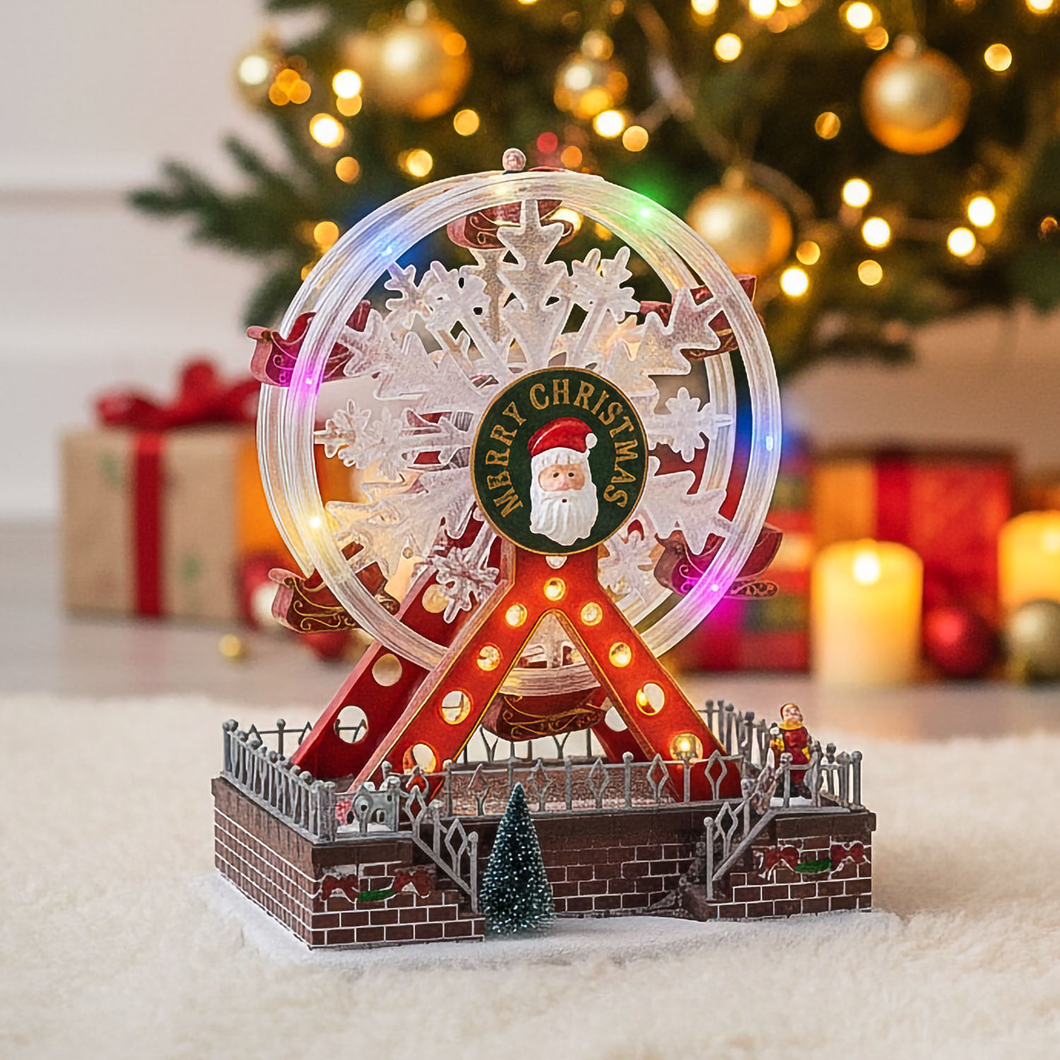 Villaggio di Natale, Ruota Panoramica con movimento rotante, h 29 cm, musiche natalizie