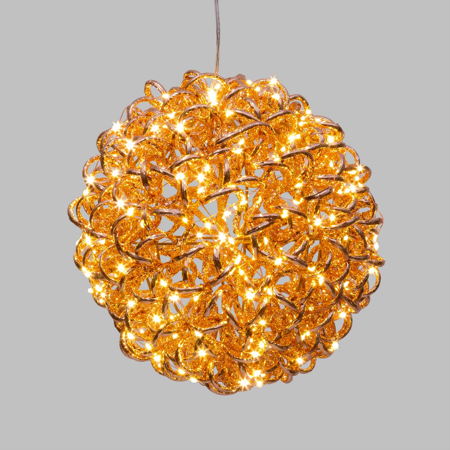 Sfera in metallo 3D Rose Gold, filo a spirale, ∅25 cm, 200 microled bianco caldo