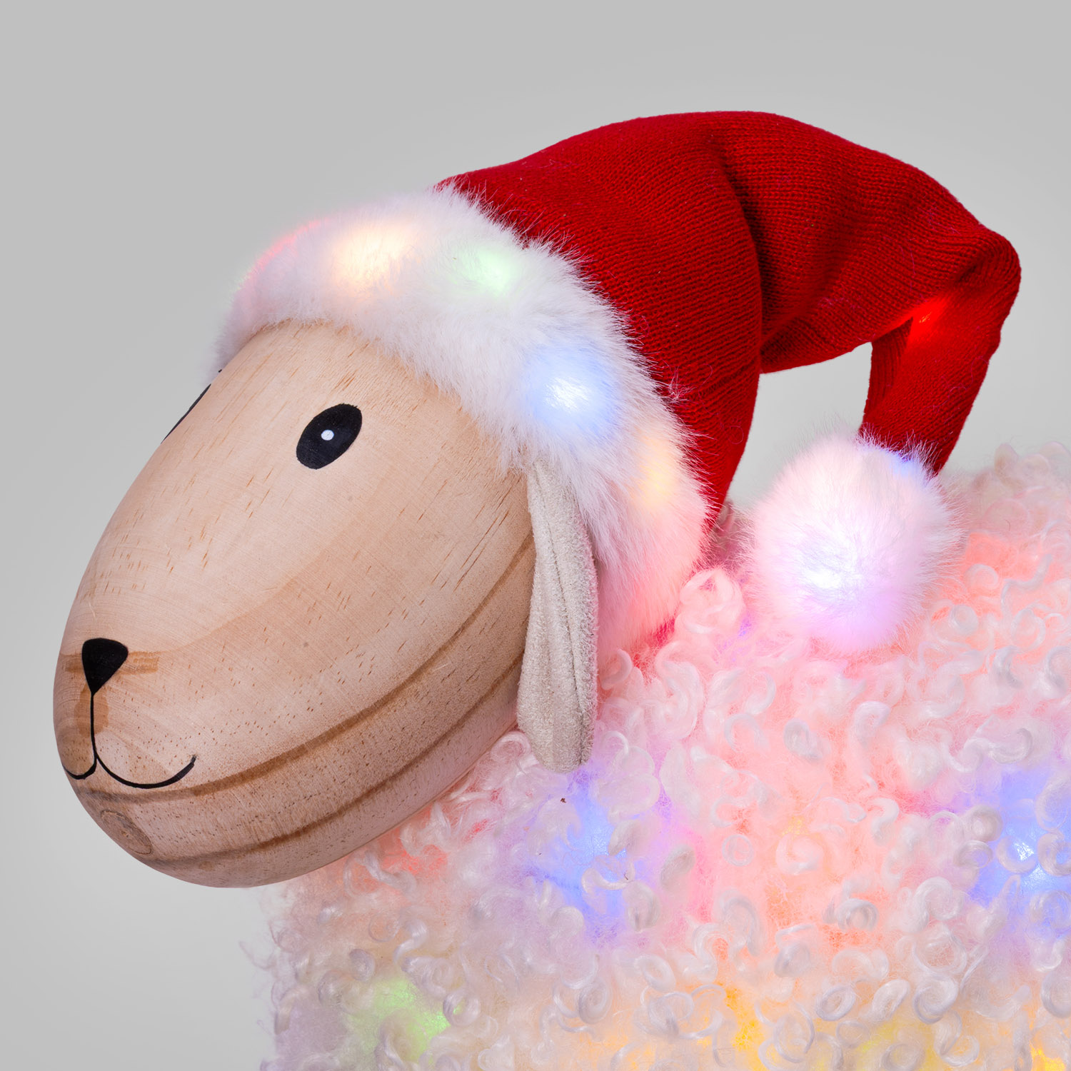 NatAgnello 3D-Leuchtlamm aus Holz, H 40 cm, Dual Color Micro-LEDs warmweiß und mehrfarbig, für den Innenbereich 6