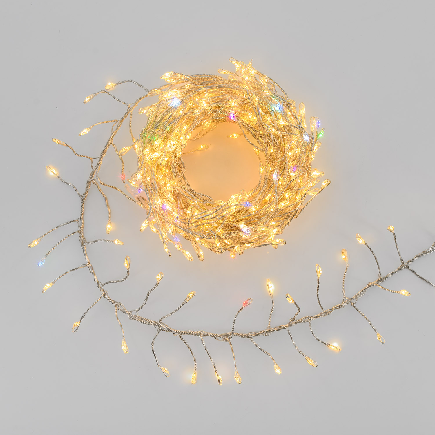 Catena Festone 10 m, 800 microled bianco caldo e RGB, cavo metal argento
