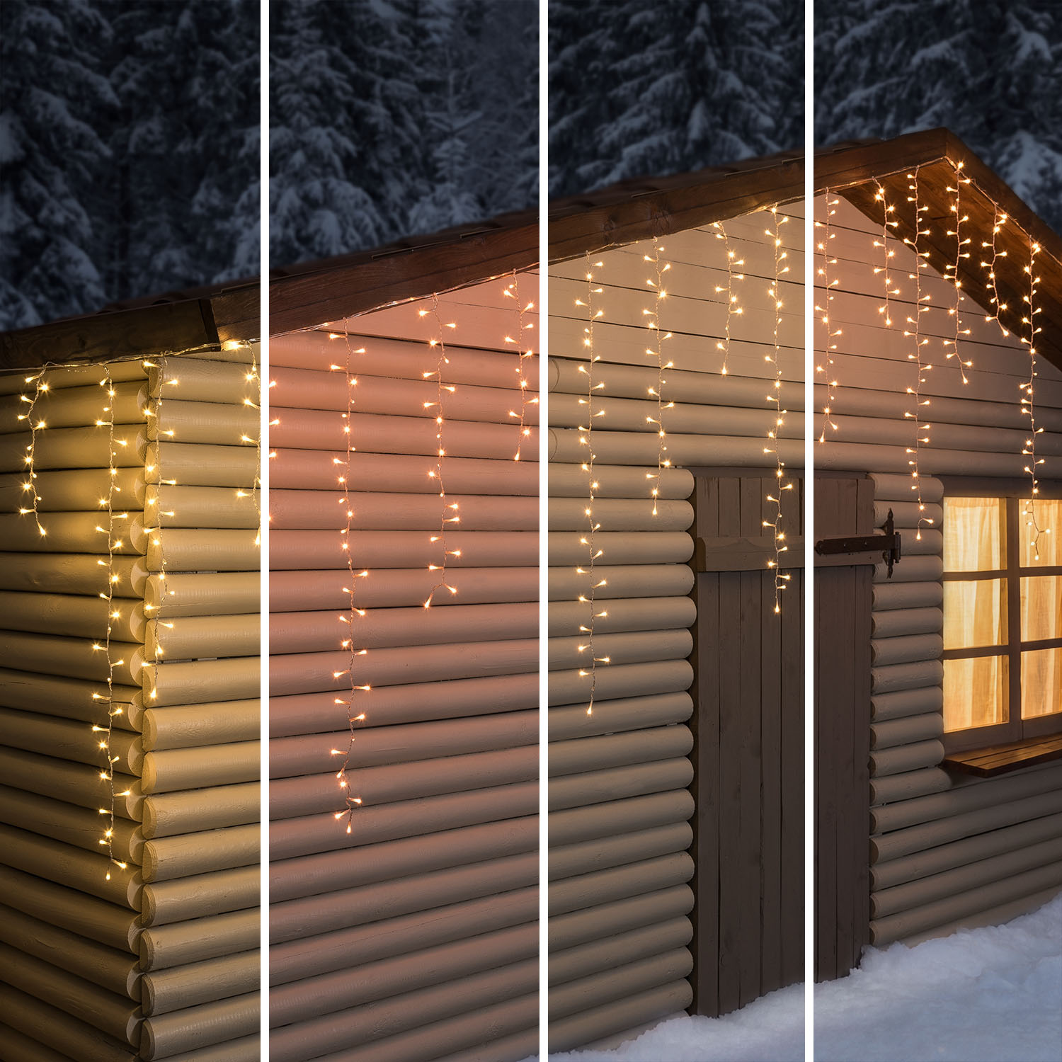 Stalattite 3,4 x h 0,8 m, 384 miniled bianco caldo e bianco extra caldo, cavo trasparente