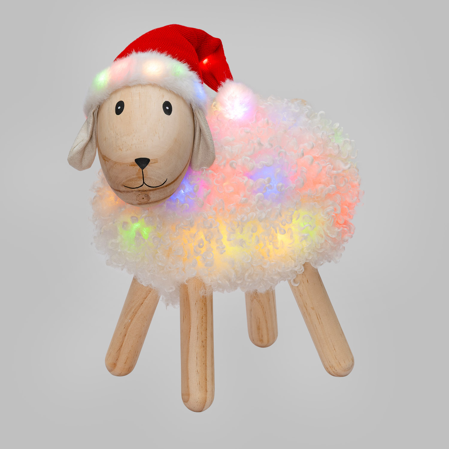 NatAgnello 3D-Leuchtlamm aus Holz, H 40 cm, Dual Color Micro-LEDs warmweiß und mehrfarbig, für den Innenbereich 4