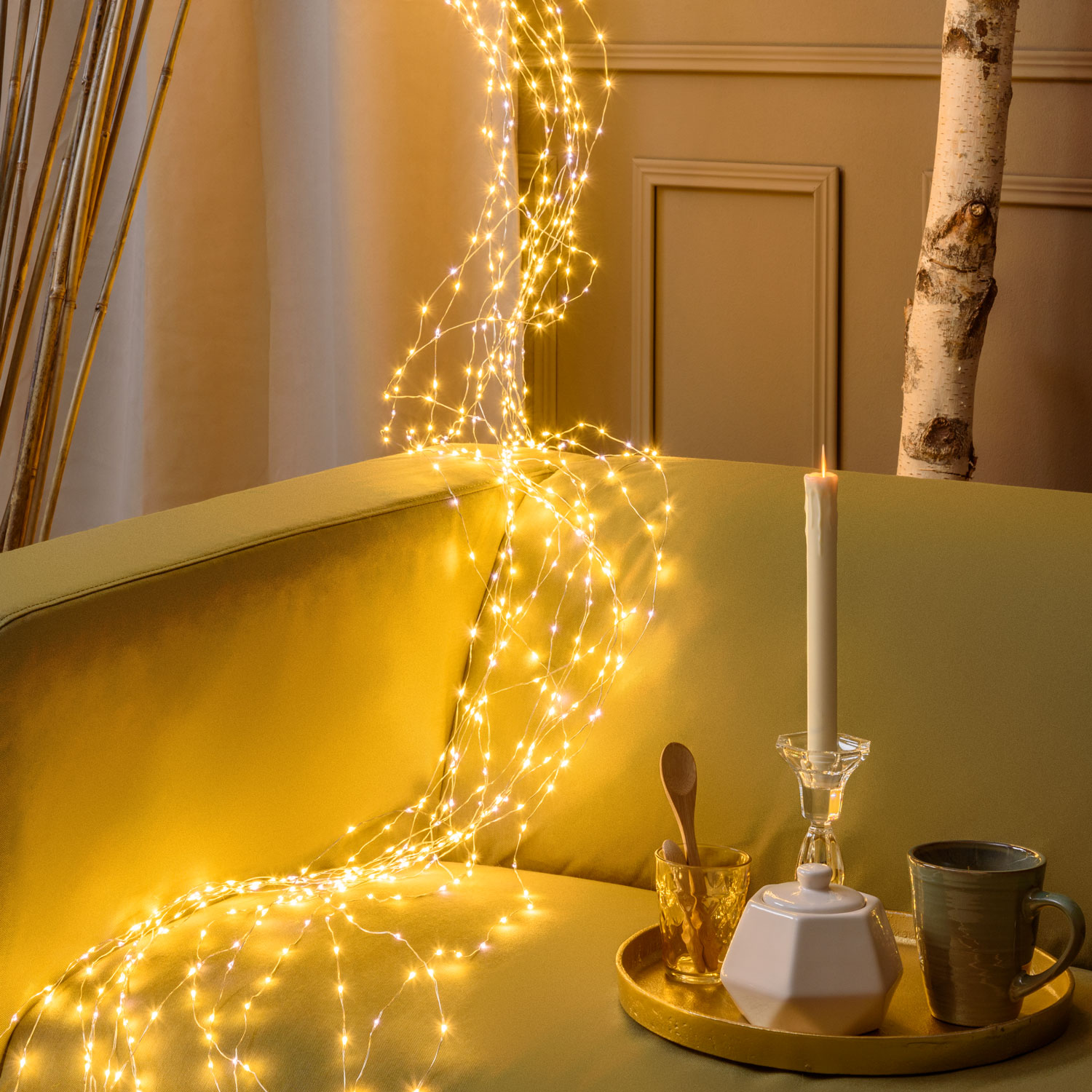 4m 1200 Warm White and White MicroLEDs Cascade of Light with 15 falls, Silver Metal Wire 5 4m 1200 Warm White and White MicroLEDs Cascade of Light with 15 falls, Silver Metal Wire 5