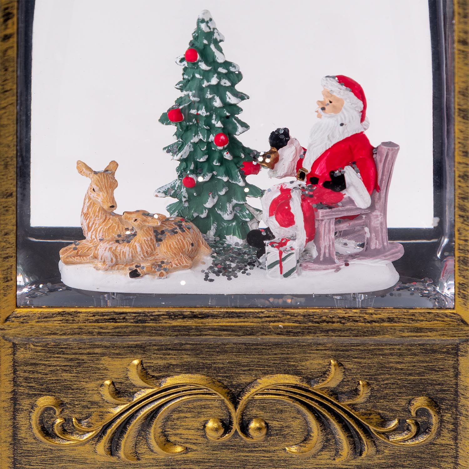 Weihnachtslaterne Bogen, braun patiniert, funkelnder Glitter, H 24 cm, Weihnachtslieder, warmweiße LEDs 5 Weihnachtslaterne Bogen, braun patiniert, funkelnder Glitter, H 24 cm, Weihnachtslieder, warmweiße LEDs 5