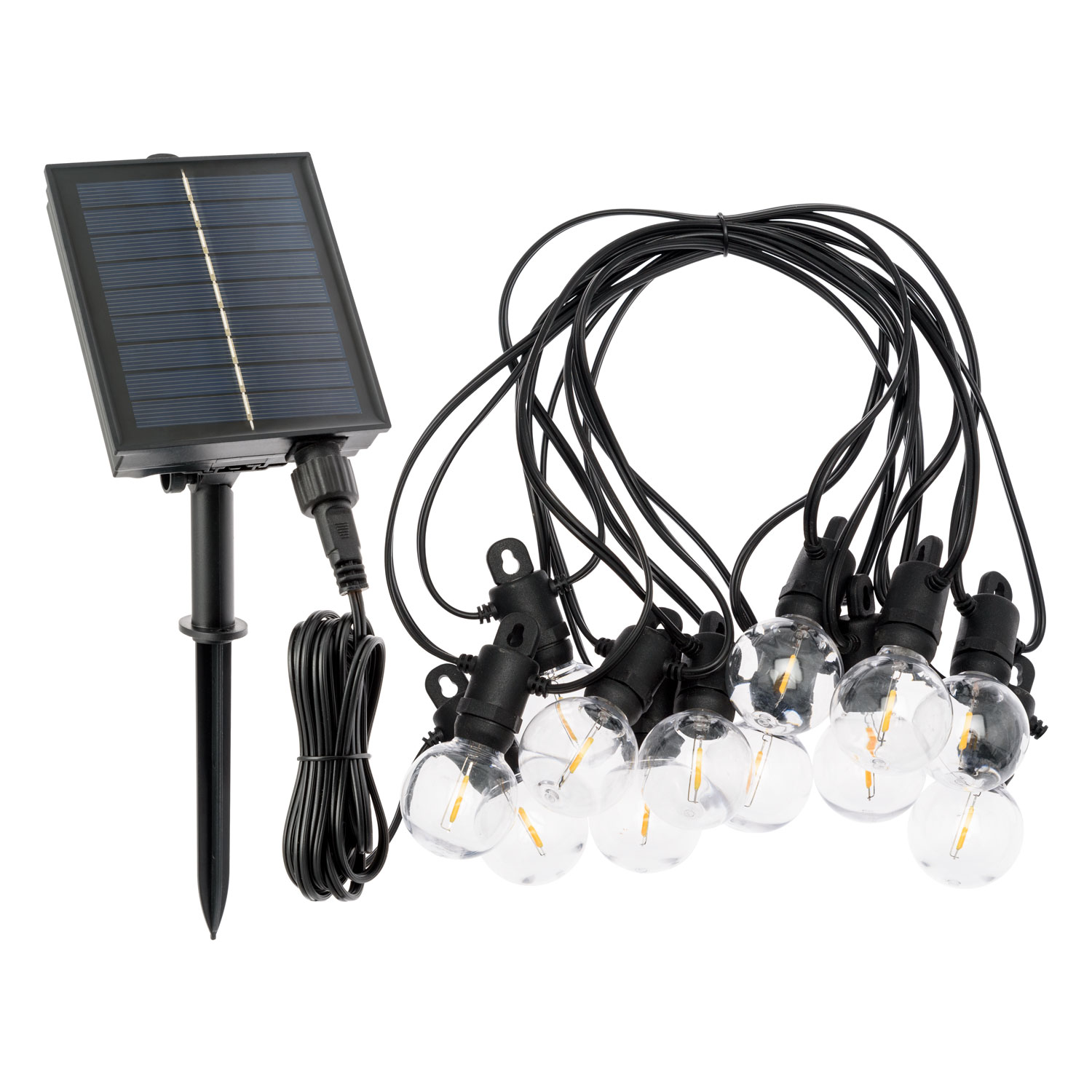 Guirlande solaire de 5 m, 12 ampoules transparentes Ø 40 mm, led blanc chaud 4 Guirlande solaire de 5 m, 12 ampoules transparentes Ø 40 mm, led blanc chaud 4