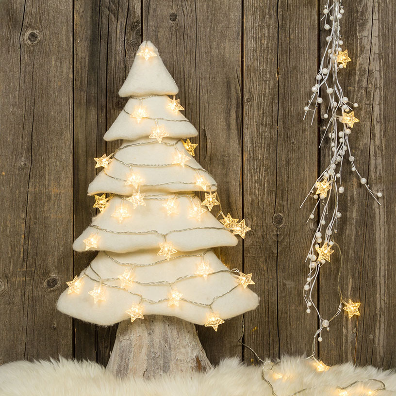 Décoration Murale Sapin De Noël Lumineuse - En Bois Naturel, à Suspendre, Gain De Place, Blanc