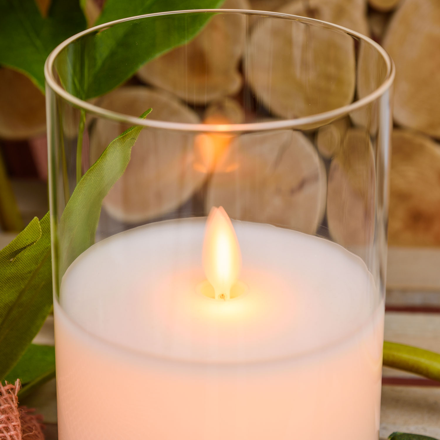 Bougie led en cire blanche et verre transparent, h 20 cm 6 Bougie led en cire blanche et verre transparent, h 20 cm 6