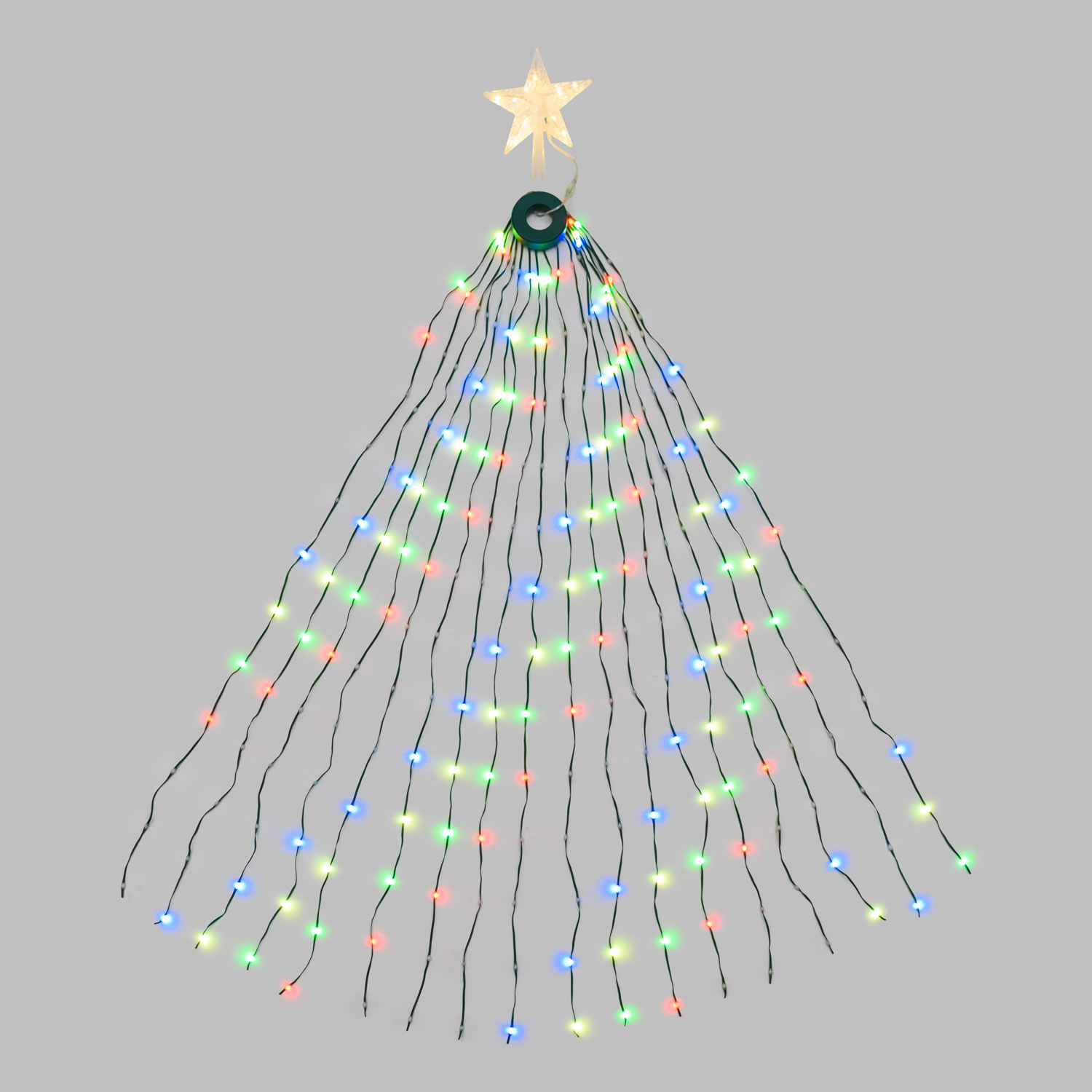 Manto de luces con Estrella para árbol de Navidad h 155 cm, 304 gotas de luz RGB 11 Manto de luces con Estrella para árbol de Navidad h 155 cm, 304 gotas de luz RGB 11