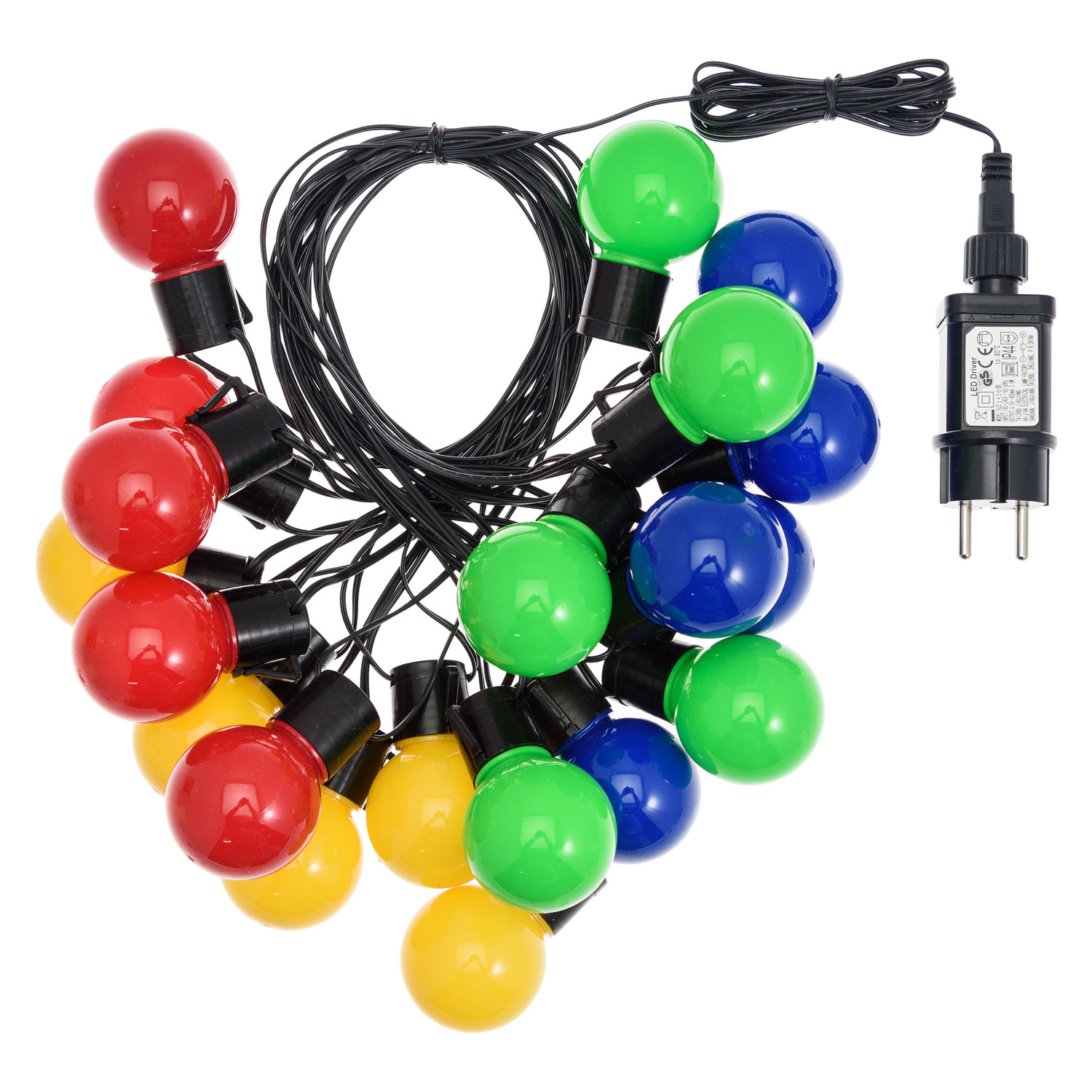 10m Festoon Lights, 20 Ø 50mm Multi Coloured Bulbs, Warm White LED 7 10m Festoon Lights, 20 Ø 50mm Multi Coloured Bulbs, Warm White LED 7