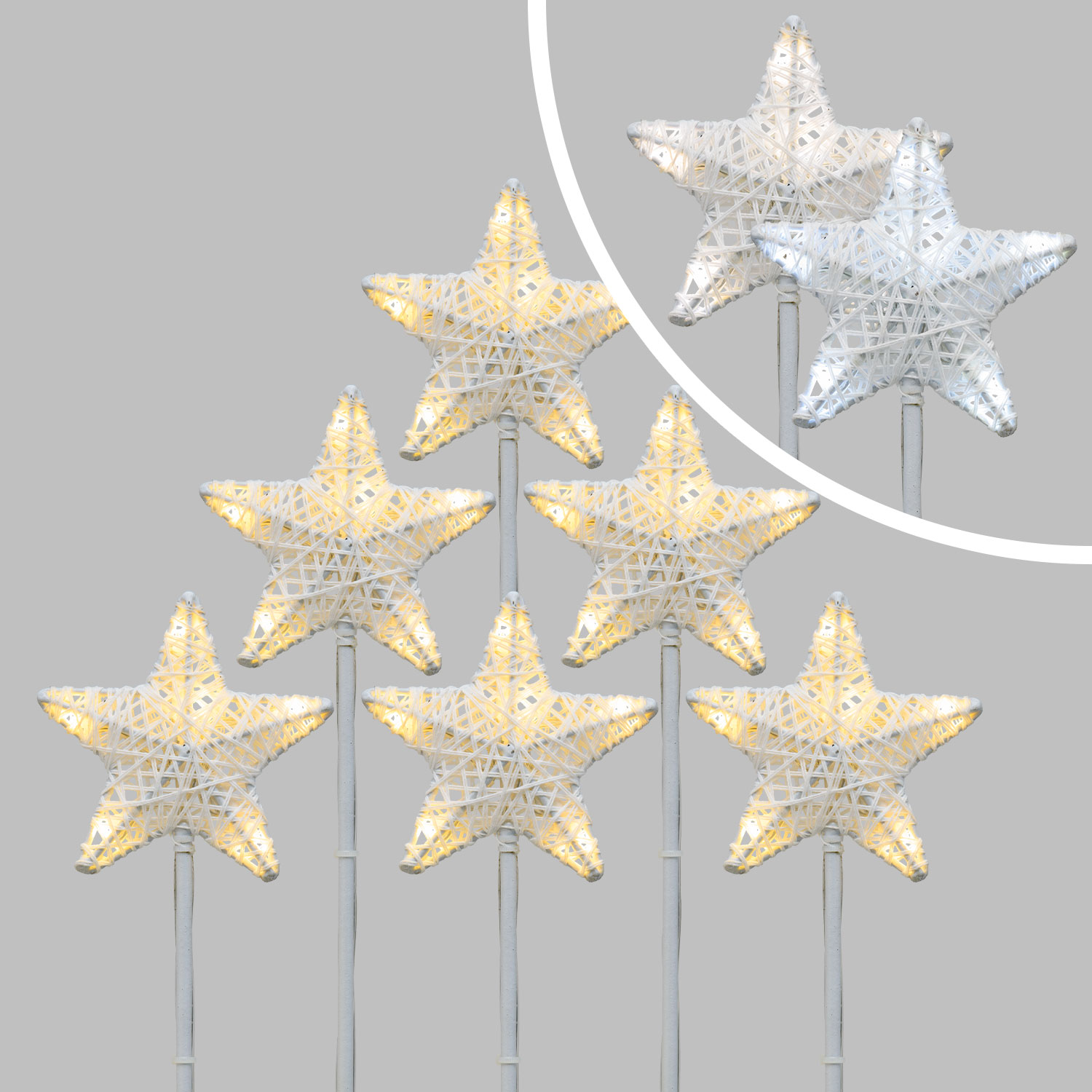 Lot de 6 Étoiles 3D Ø 10 cm avec piquet, 36 aux deux couleurs LED blanc chaud et froid 17 Lot de 6 Étoiles 3D Ø 10 cm avec piquet, 36 aux deux couleurs LED blanc chaud et froid 17
