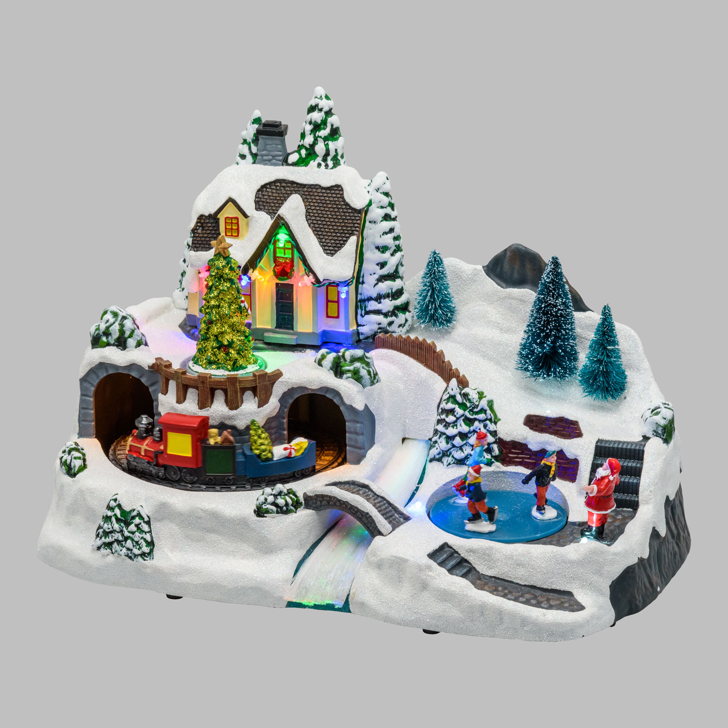 Weihnachtsdorf, Baum, Zug und rotierende Schlittschuhläufer, h 25 cm, mit Weihnachtsliedern 4 Weihnachtsdorf, Baum, Zug und rotierende Schlittschuhläufer, h 25 cm, mit Weihnachtsliedern 4