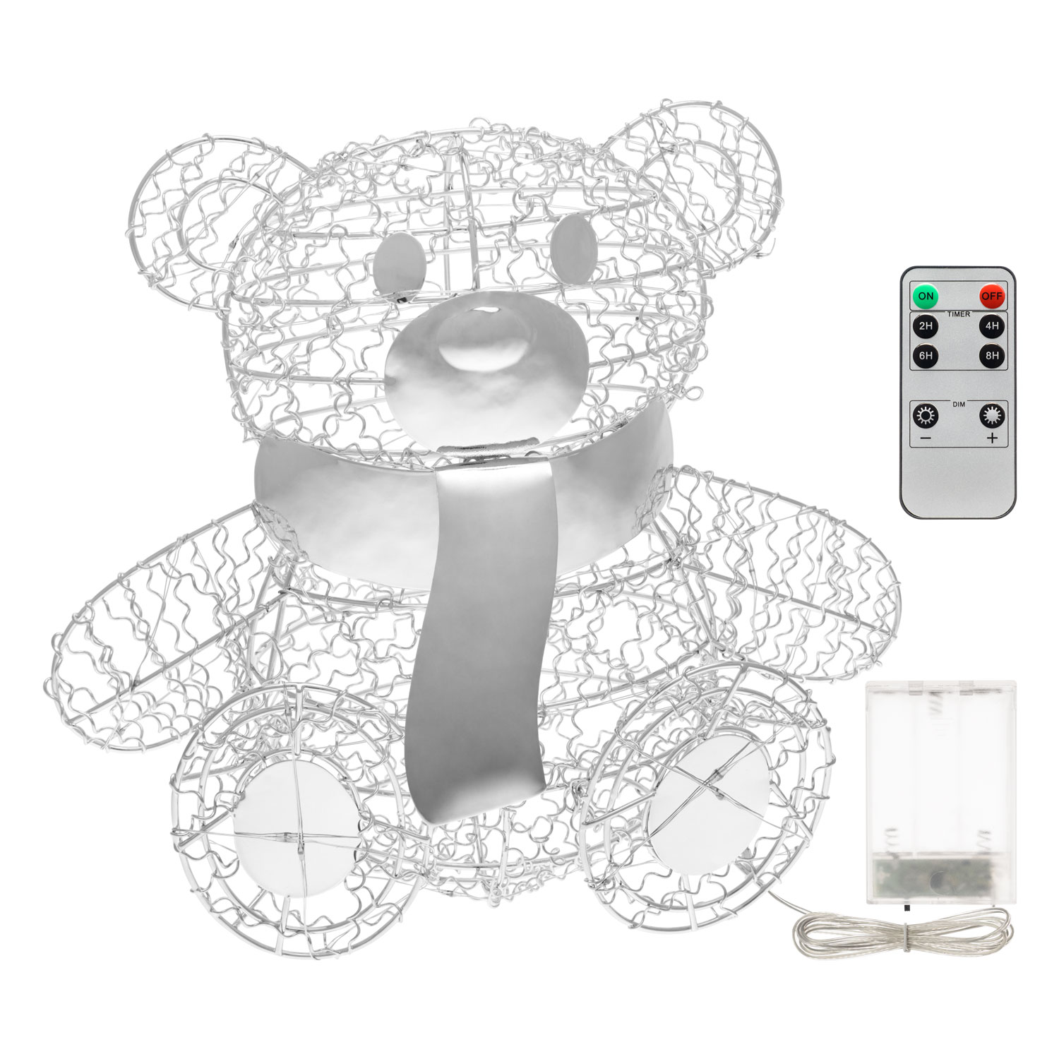 Sitzender Teddybär aus Silberdraht h 27 cm, 80 MicroLEDs kaltweiß 4 Sitzender Teddybär aus Silberdraht h 27 cm, 80 MicroLEDs kaltweiß 4