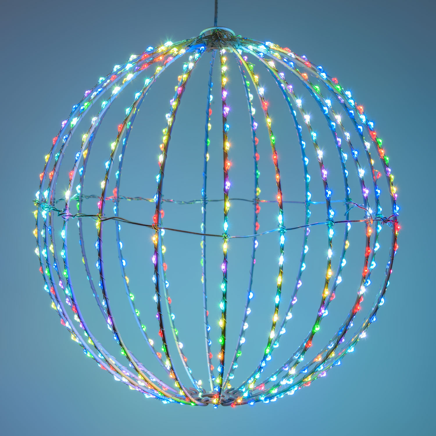 Leuchtkugel aus Silberdraht Ø 30 cm, 500 Micro LEDs RGB Leuchtkugel aus Silberdraht Ø 30 cm, 500 Micro LEDs RGB