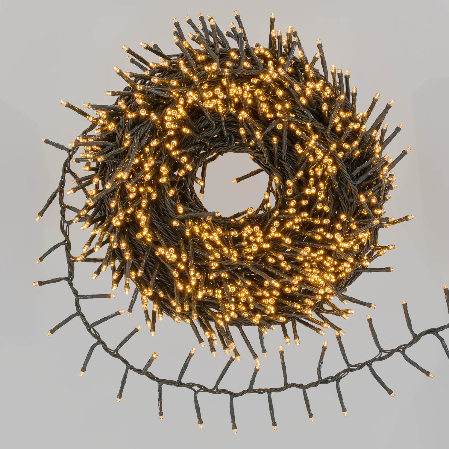 MiniCluster Lichterkette Connect+ 25 m, 1250 LEDs Warmweiß, grünes Kabel, verlängerbar