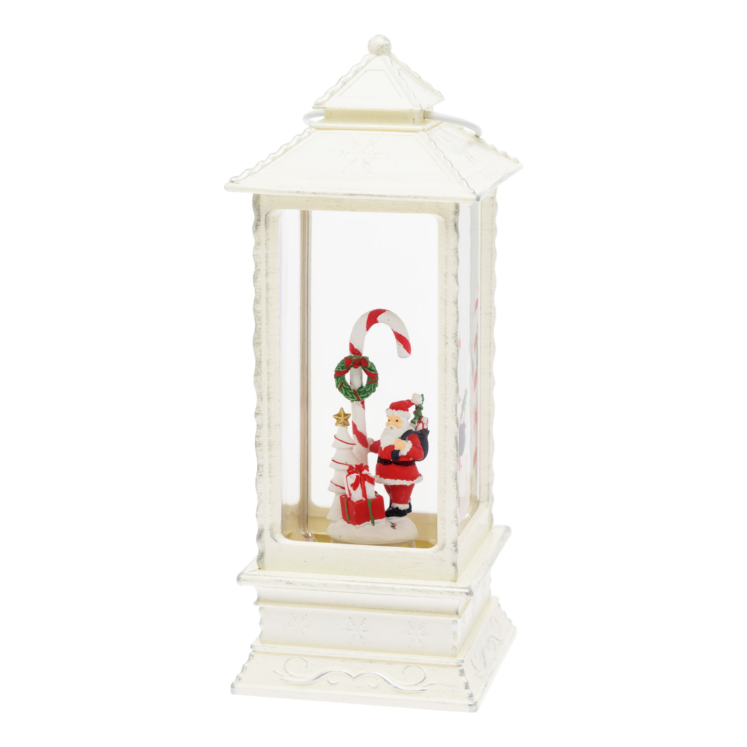 Farol navideño Papá Noel y Bastón de Caramelo, blanco envejecido, led blanco cálido 3 Farol navideño Papá Noel y Bastón de Caramelo, blanco envejecido, led blanco cálido 3