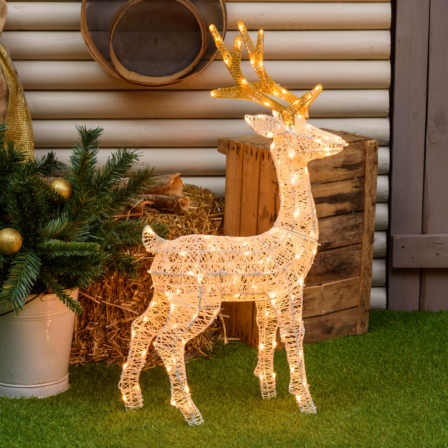 Renna con testa ruotata 3D Light Cream & Brown h 85 cm, 120 led bianco extra caldo Renna con testa ruotata 3D Light Cream & Brown h 85 cm, 120 led bianco extra caldo