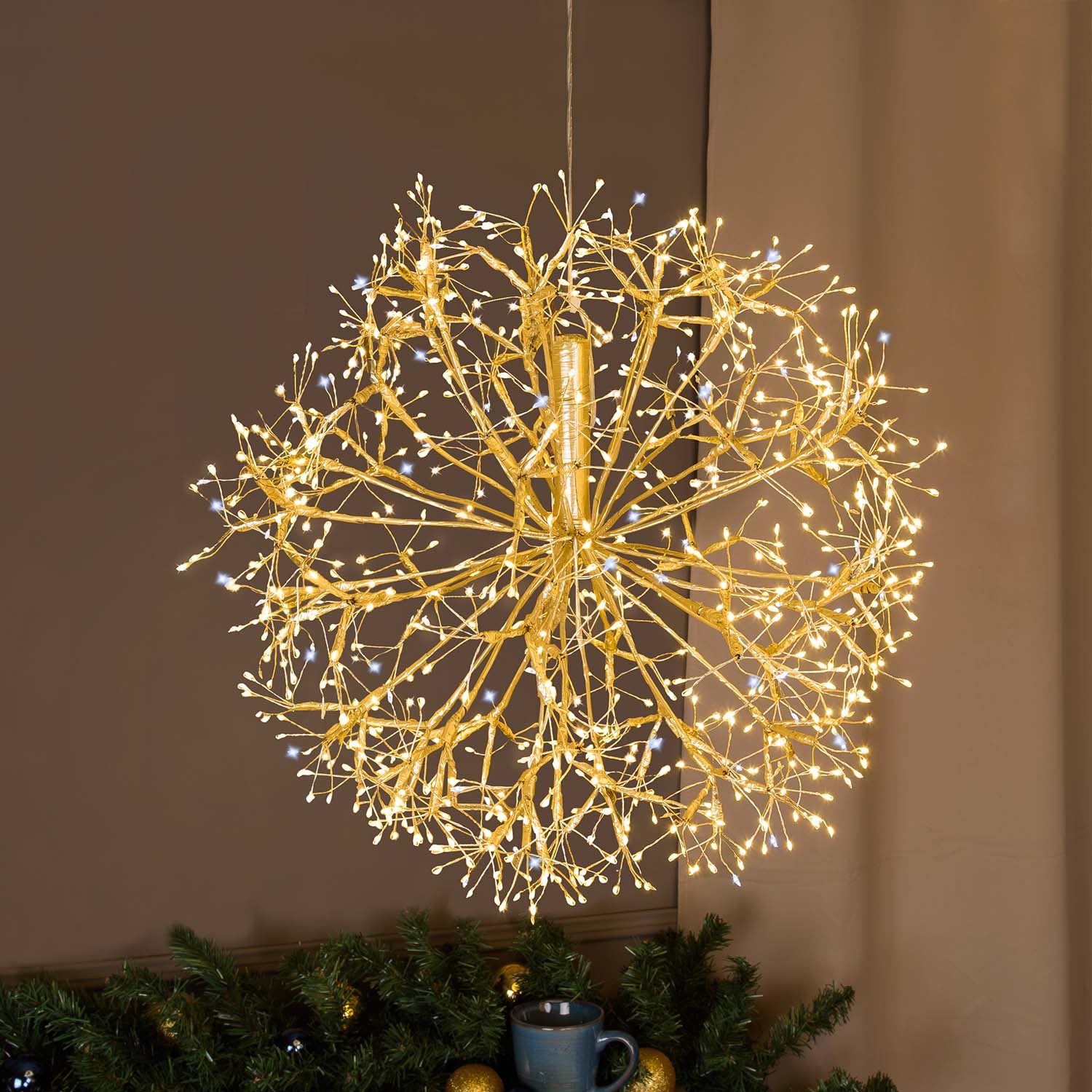 RICCO Sphere with Champagne Branches, Ø 50 cm, 912 Warm White and White MicroLEDs, Indoor Use RICCO Sphere with Champagne Branches, Ø 50 cm, 912 Warm White and White MicroLEDs, Indoor Use
