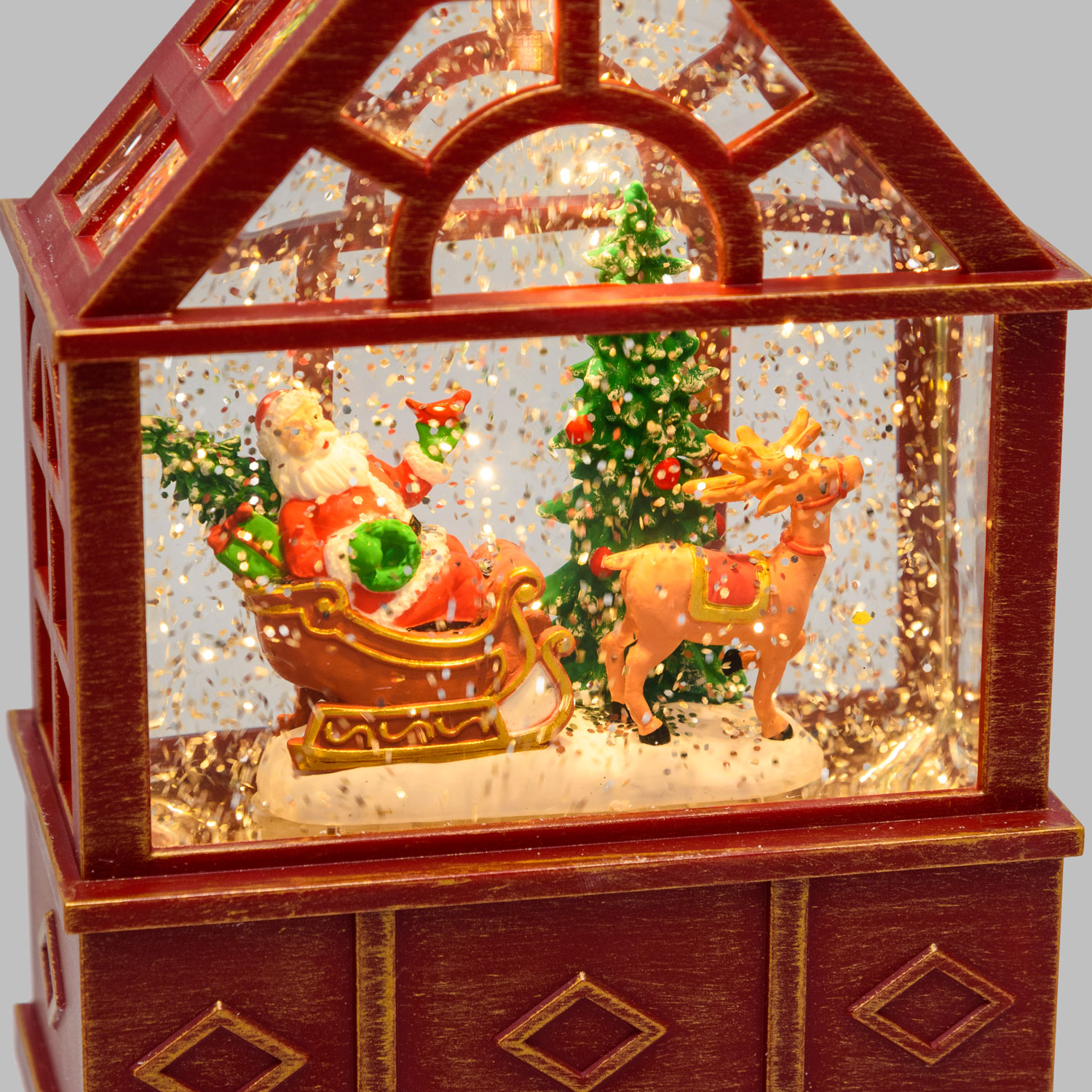 Lanterna Serra con Babbo Natale su slitta e renna, led bianco caldo 7 Lanterna Serra con Babbo Natale su slitta e renna, led bianco caldo 7
