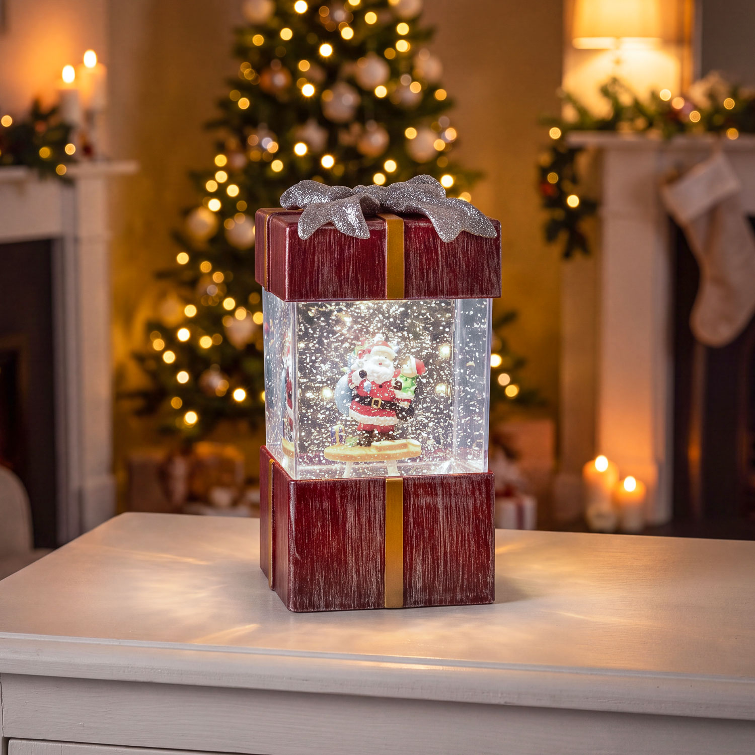 Rote LED Weihnachtslaterne mit Wasser gefüllt, h 18 cm, warmweiß