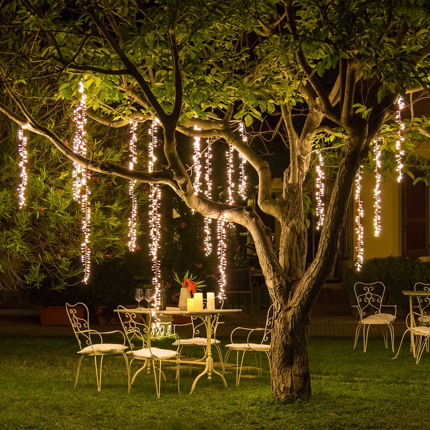 Cascada de luces Connect+ 3 festones, 300 led blanco cálido, cable transparente, prolongable Cascada de luces Connect+ 3 festones, 300 led blanco cálido, cable transparente, prolongable