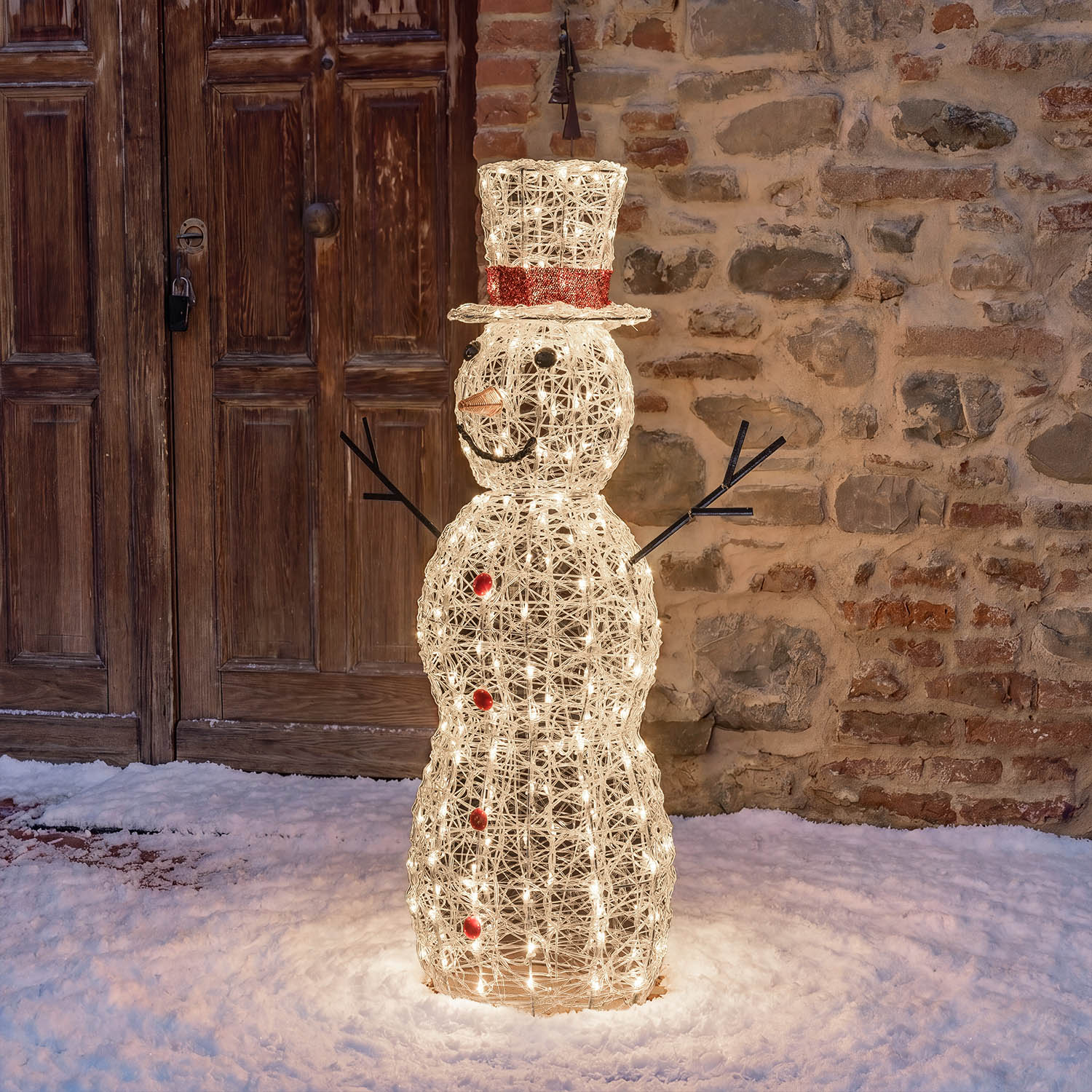 Pupazzo di Neve 3D in acrilico trasparente, h 105 cm, 220 Dual LED bianco caldo e freddo 5