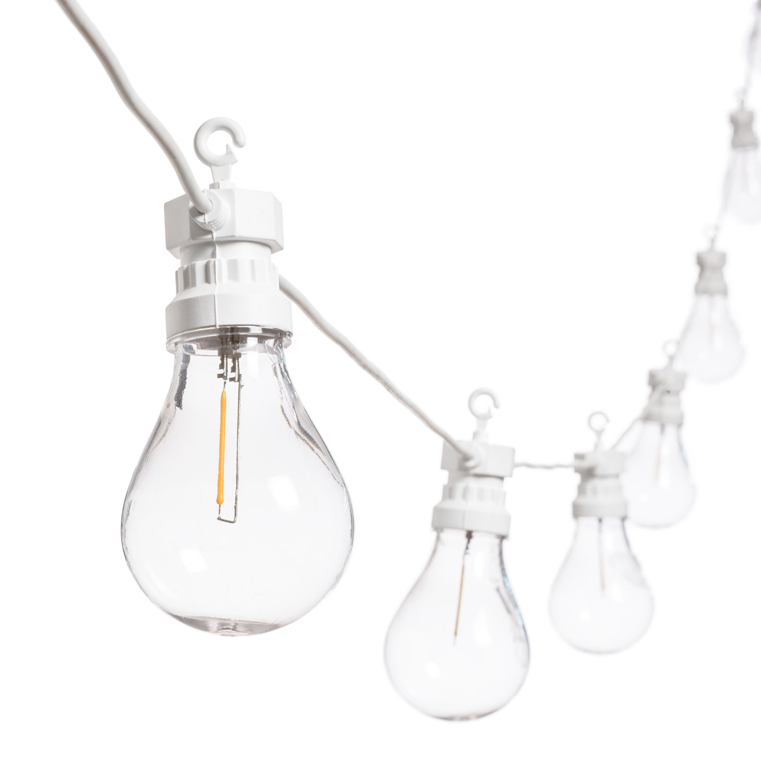 LED Filament-Lichterkette 5,5 m, 10 Tropfenbirnen, weißes Kabel 5 LED Filament-Lichterkette 5,5 m, 10 Tropfenbirnen, weißes Kabel 5