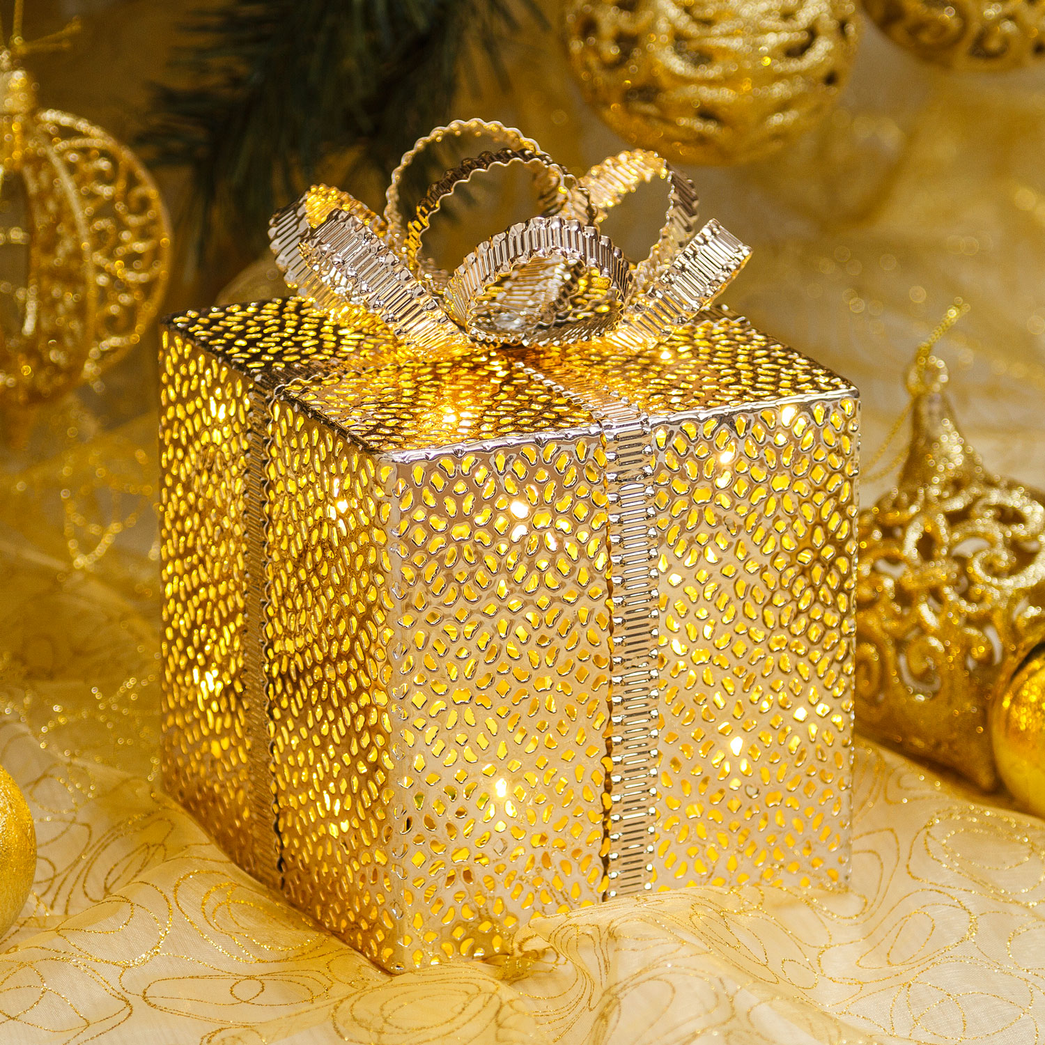 Paquet Cadeau couleur champagne, 20 led blanc chaud, à piles 1 Paquet Cadeau couleur champagne, 20 led blanc chaud, à piles 1